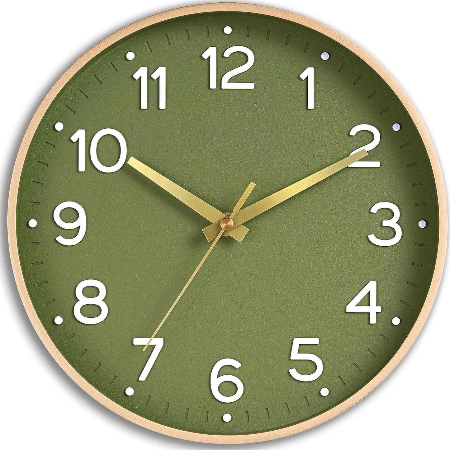 Roymnie 8 Inch Wall Clock, Battery Operated Silent Non Ticking Green Analog