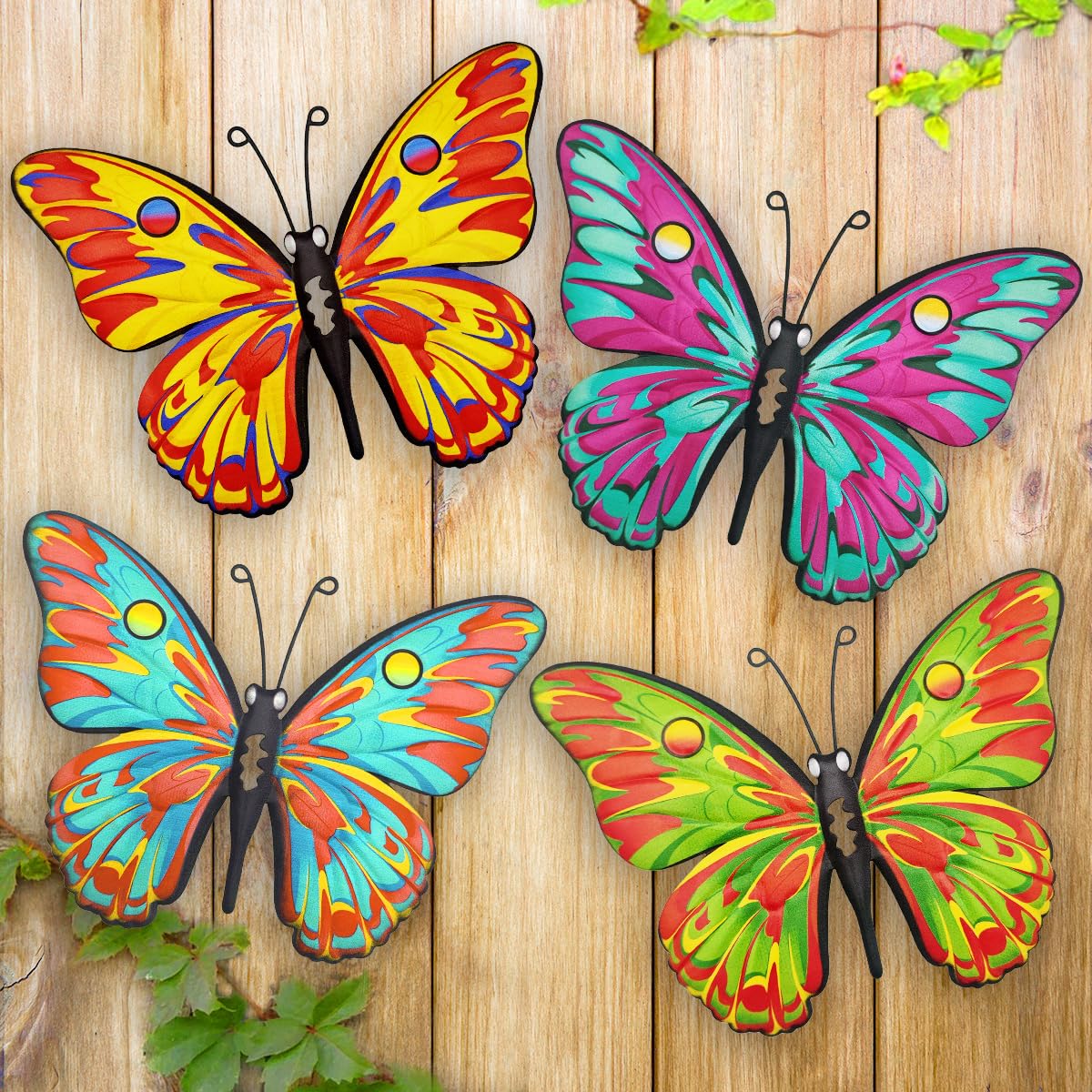 Metal Butterfly Wall Decor - 9.6" Outdoor Fence Wall Art Decor, Hanging Decoration for Garden Yard Living Room Bedroom Patio Balcony(4 Pack)