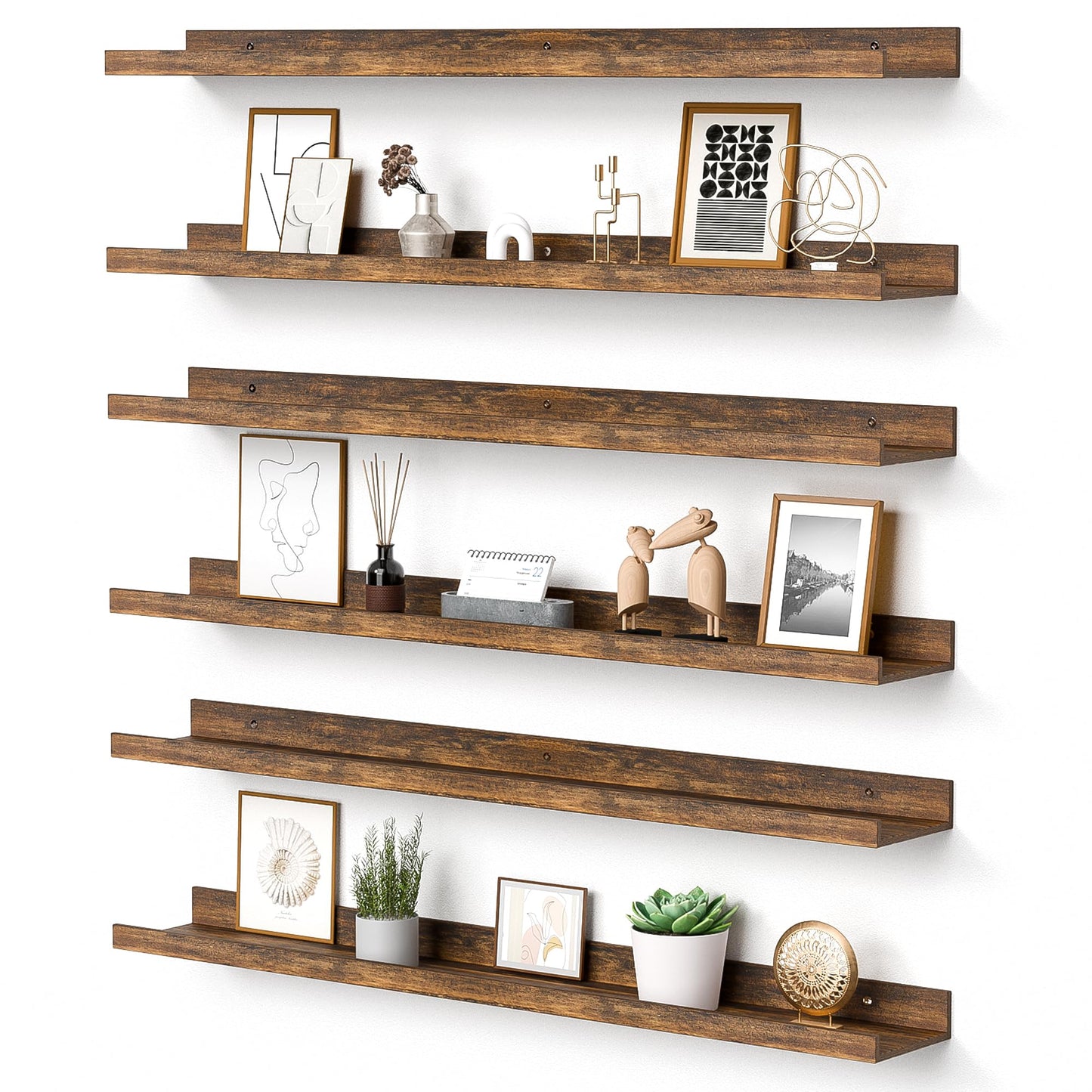 upsimples Floating Shelves for Wall Decor and Storage, Brown, 6Pcs 15.7''