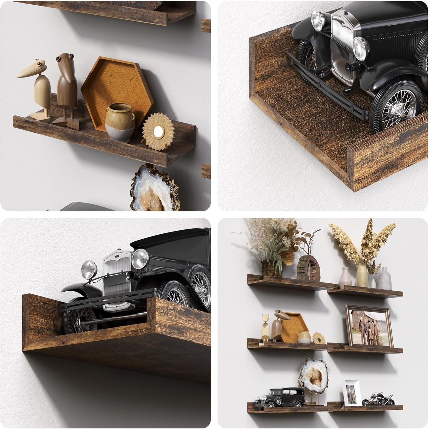 upsimples Floating Shelves for Wall Decor and Storage, Brown, 6Pcs 15.7''