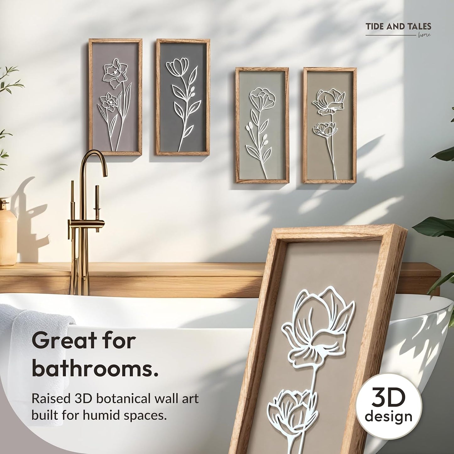 Tide and Tales 3d Framed Wall Art, Set of 4, Floral Boho Wall Decor