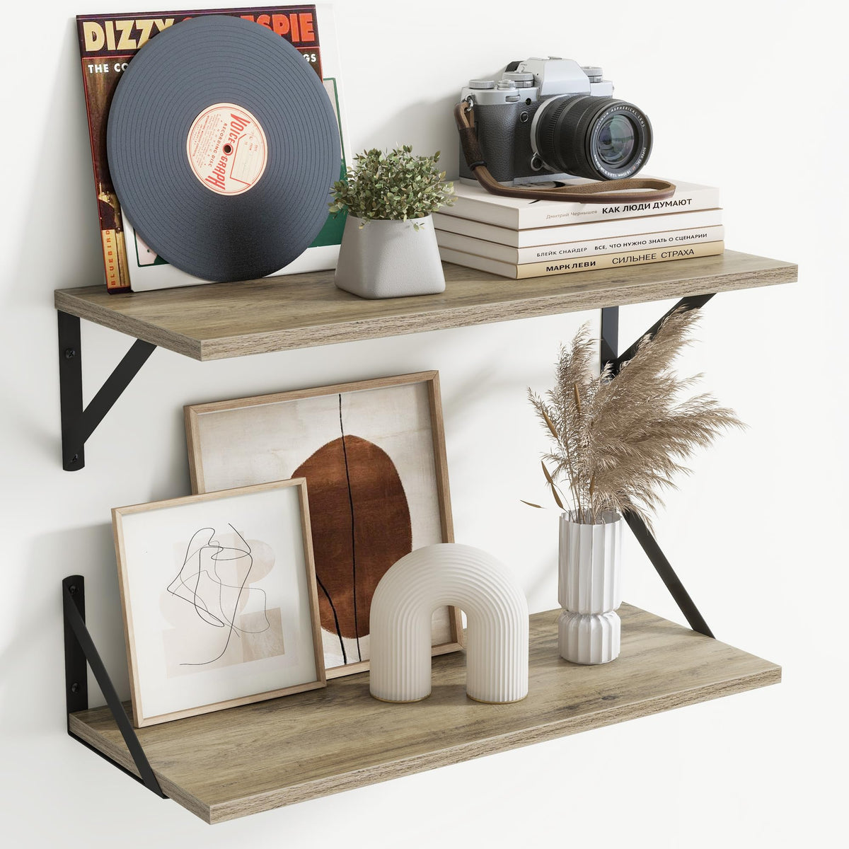 Acovy Deep Floating Shelves Wall Mounted, 36"x12" Black Wall Shelves with Brackets Set of 2 for Bedroom, Living Room, Bathroom, Kitchen, Office - Storage & Display Shelf for Decor, Books, Plants