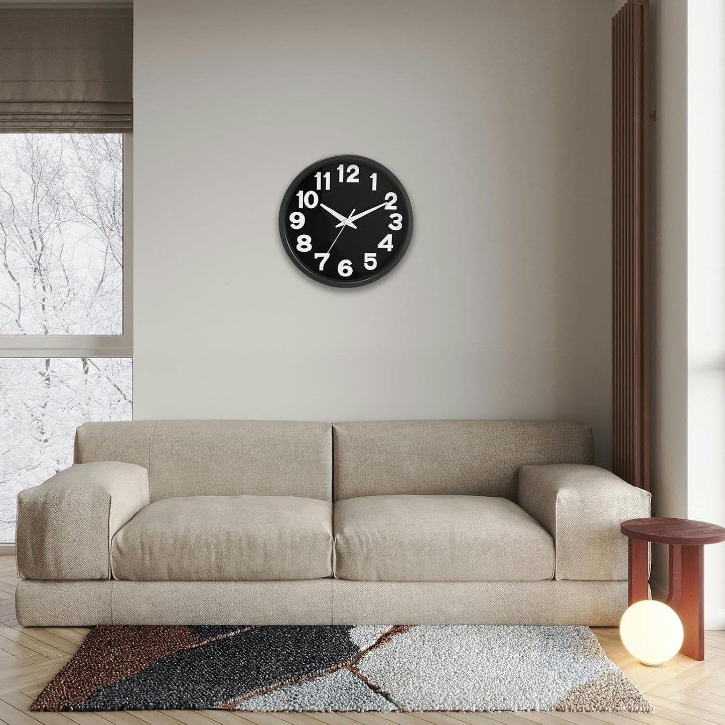 Caysie 12 Inch Large 3D Numbers Silent Non Ticking Wall Clock, Modern Quartz Battery Operated Round Clock, Decorative for Kitchen, Bedroom, Living Room, Office (Black)