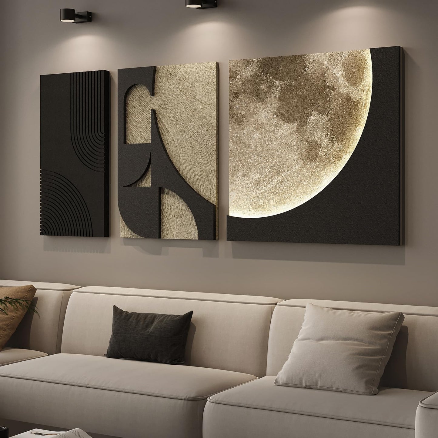 Large Wood Abstract Wall Art for Living Room, Modern 3D Artwork for Walls