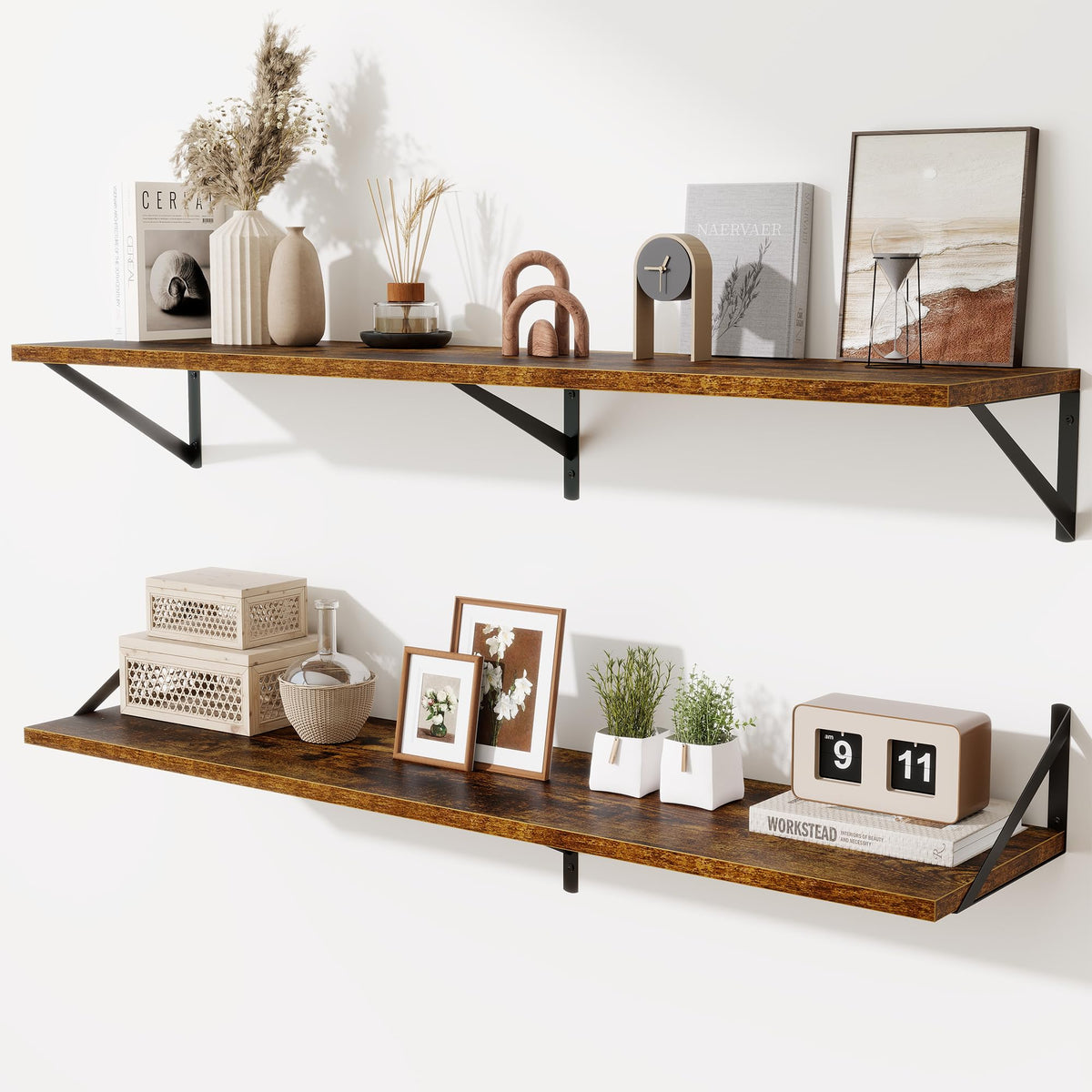 Acovy Deep Floating Shelves Wall Mounted, 36"x12" Black Wall Shelves with Brackets Set of 2 for Bedroom, Living Room, Bathroom, Kitchen, Office - Storage & Display Shelf for Decor, Books, Plants