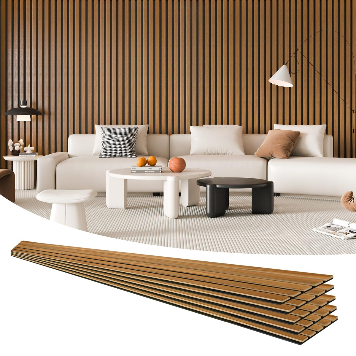 Art3d 6-Pack Soundproof Wood Slat Wall Panels, 94.5 x 7.9 Inch, Walnut