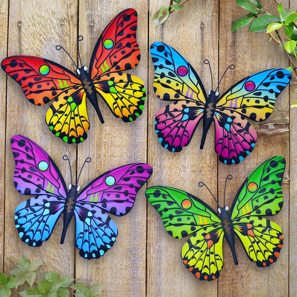 Metal Butterfly Wall Decor - 9.6" Outdoor Fence Wall Art Decor, Hanging Decoration for Garden Yard Living Room Bedroom Patio Balcony(4 Pack)