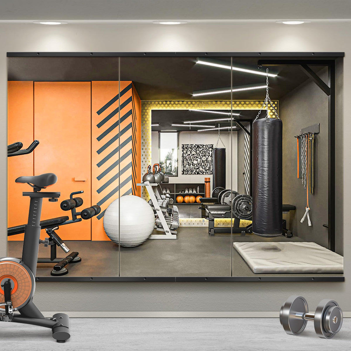 Home Gym Mirror for Wall, 56x28x2PCS Frameless Full Length Mirror, Black | HD Shatterproof Glass, Easy Wall Mount, Large Body Mirrors for Home Gym, Workout, Bedroom, Garage