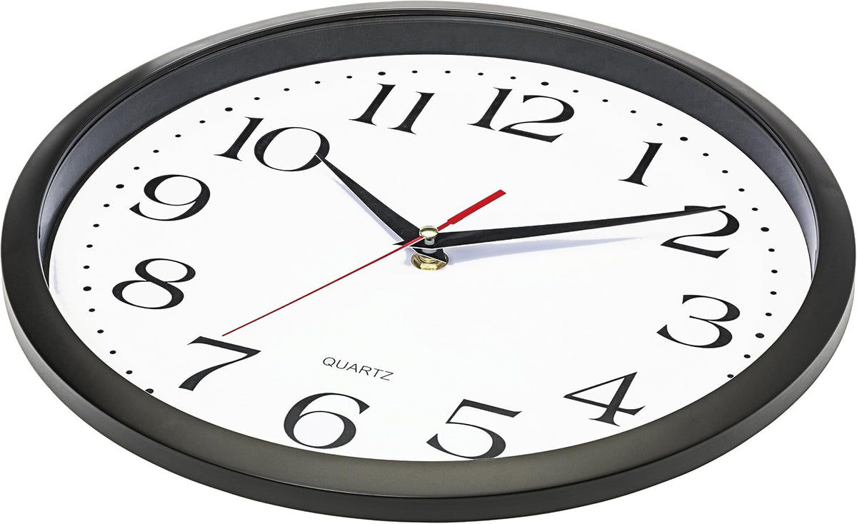 Bernhard Products Black Wall Clock Silent Non Ticking 12 Inch Quality Quartz Battery Operated Round Easy to Read Home/Office/Kitchen/Classroom/School Clocks