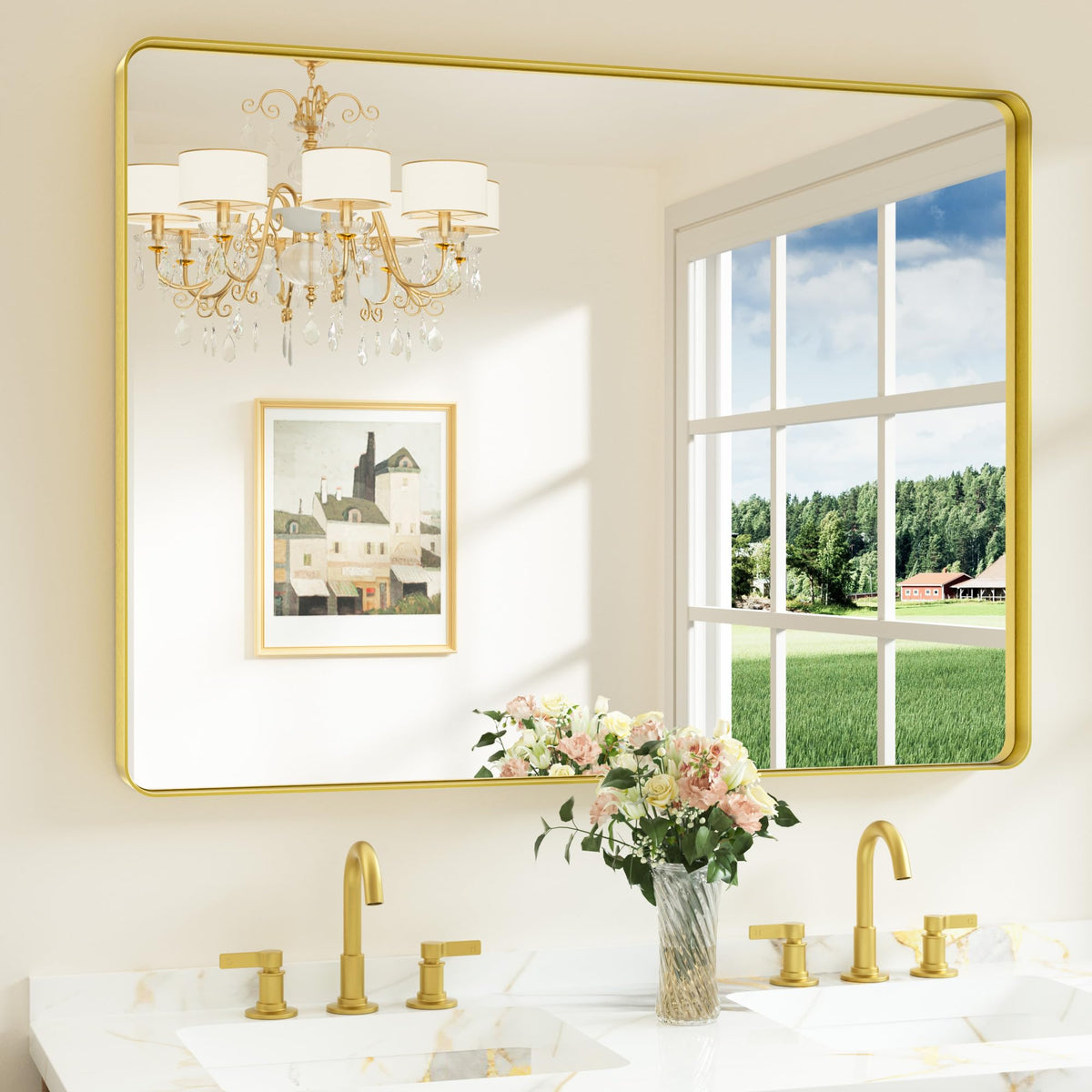 Keonjinn 20 x 30 Inch Brushed Nickel Bathroom Mirrors for Over Sink