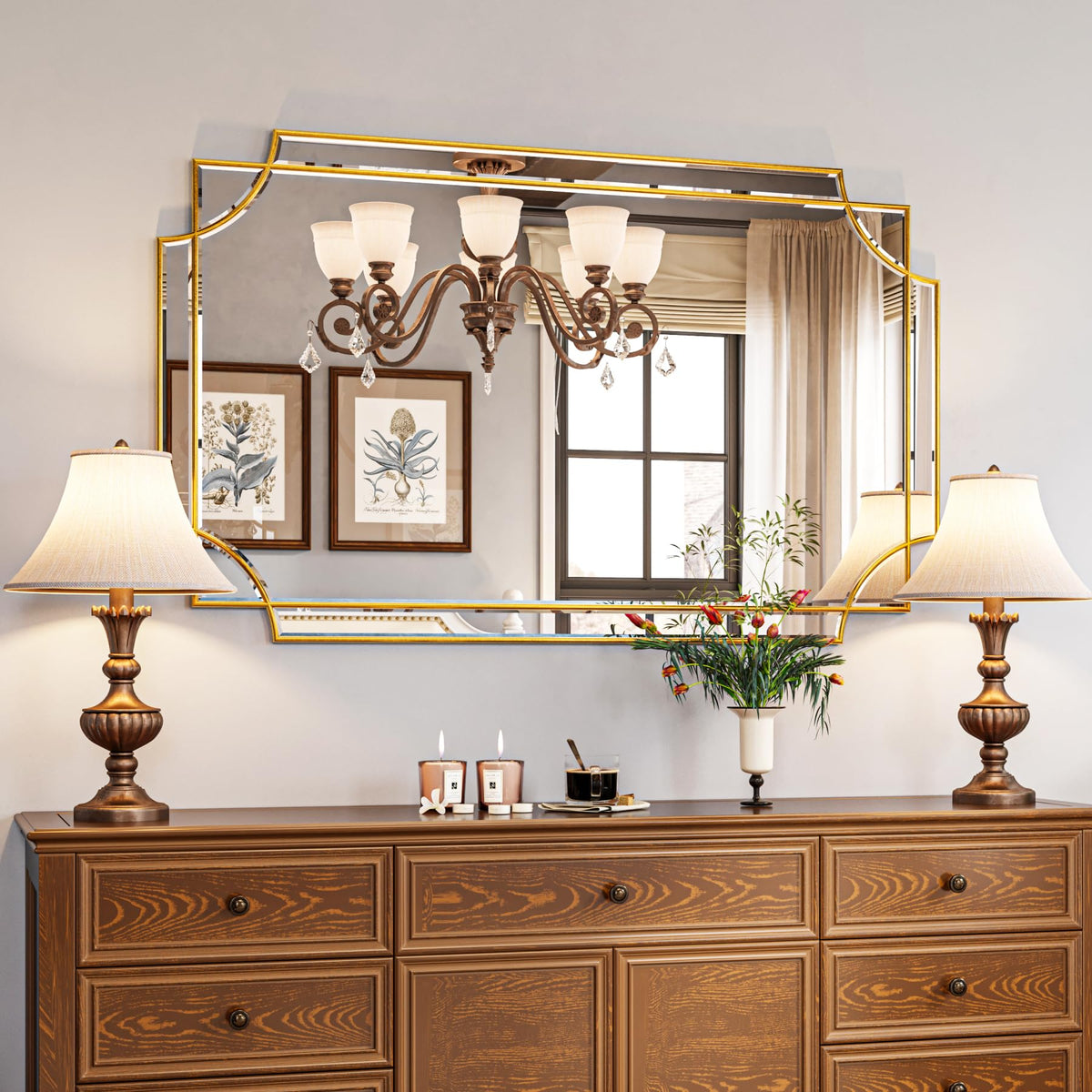 Kelly Miller 32"x48" Gold Foil Scalloped Edge Decorative Vanity Wall Mirror