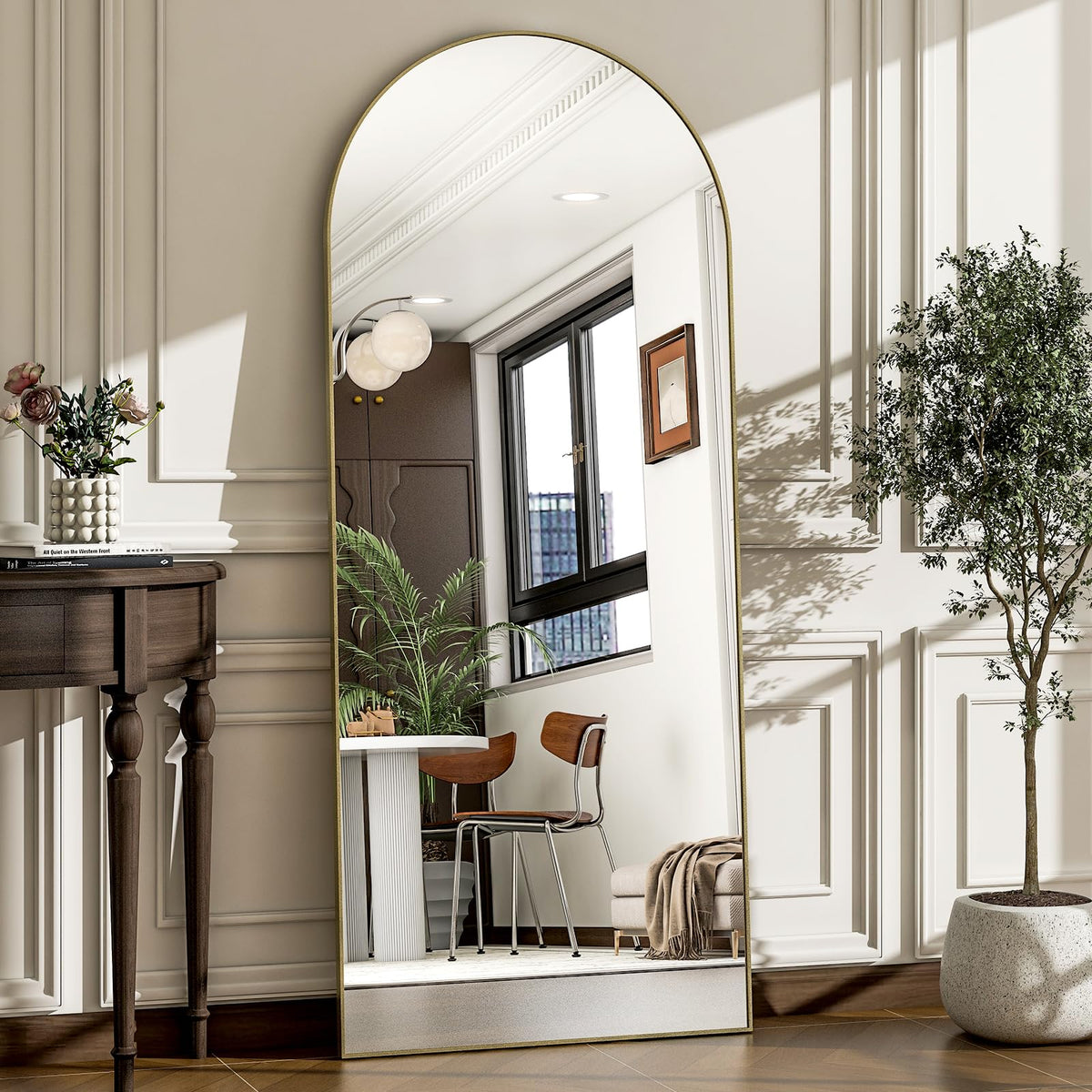 57" x 20" Arched Full Length Mirror - Wall Mounted/Floor Mirror Aluminum Alloy Frame Full Body Mirrors for Bathroom Living Room Bedroom and Entryway,Black