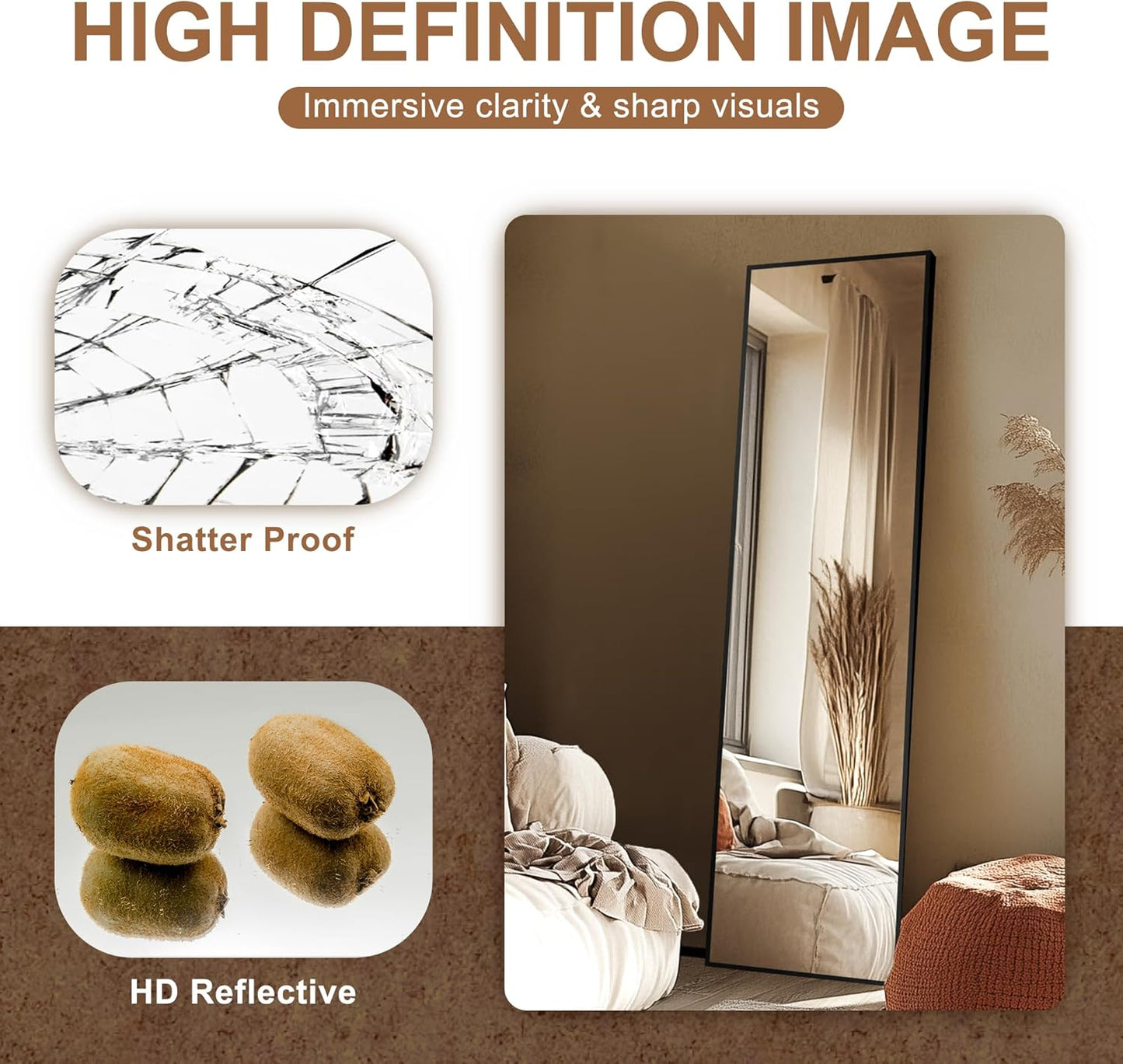 Delma Full Length Mirror with Stand, Black Floor Mirror