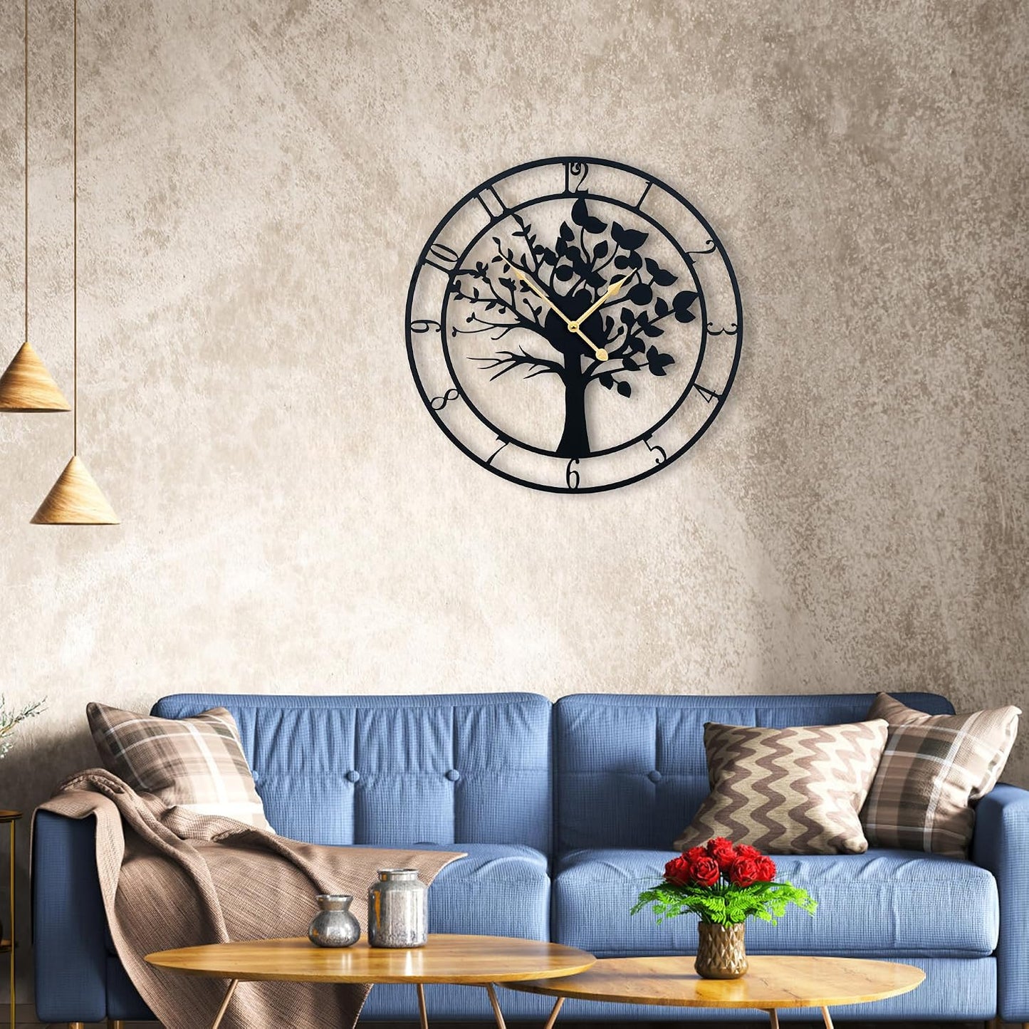 16 Inch Wall Clock, Tree of Life Metal Non Ticking for Living Room