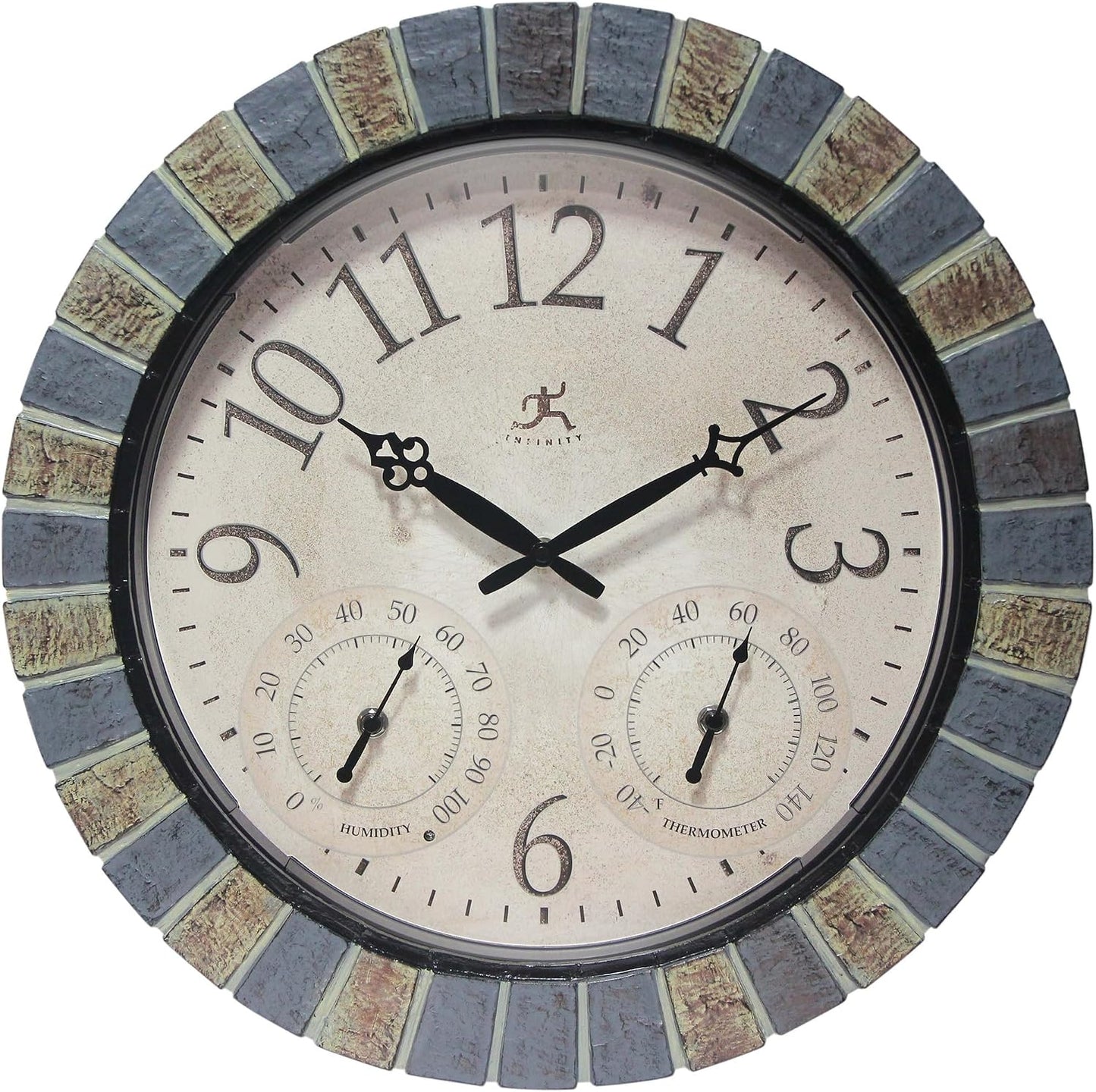 Infinity Instruments Aztec Indoor-Outdoor Wall Clock, Faux Stone, 18 Inch