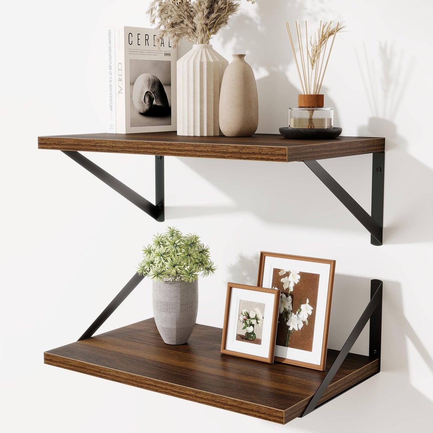 Acovy Deep Floating Shelves Wall Mounted, 36"x12" Black Wall Shelves with Brackets Set of 2 for Bedroom, Living Room, Bathroom, Kitchen, Office - Storage & Display Shelf for Decor, Books, Plants