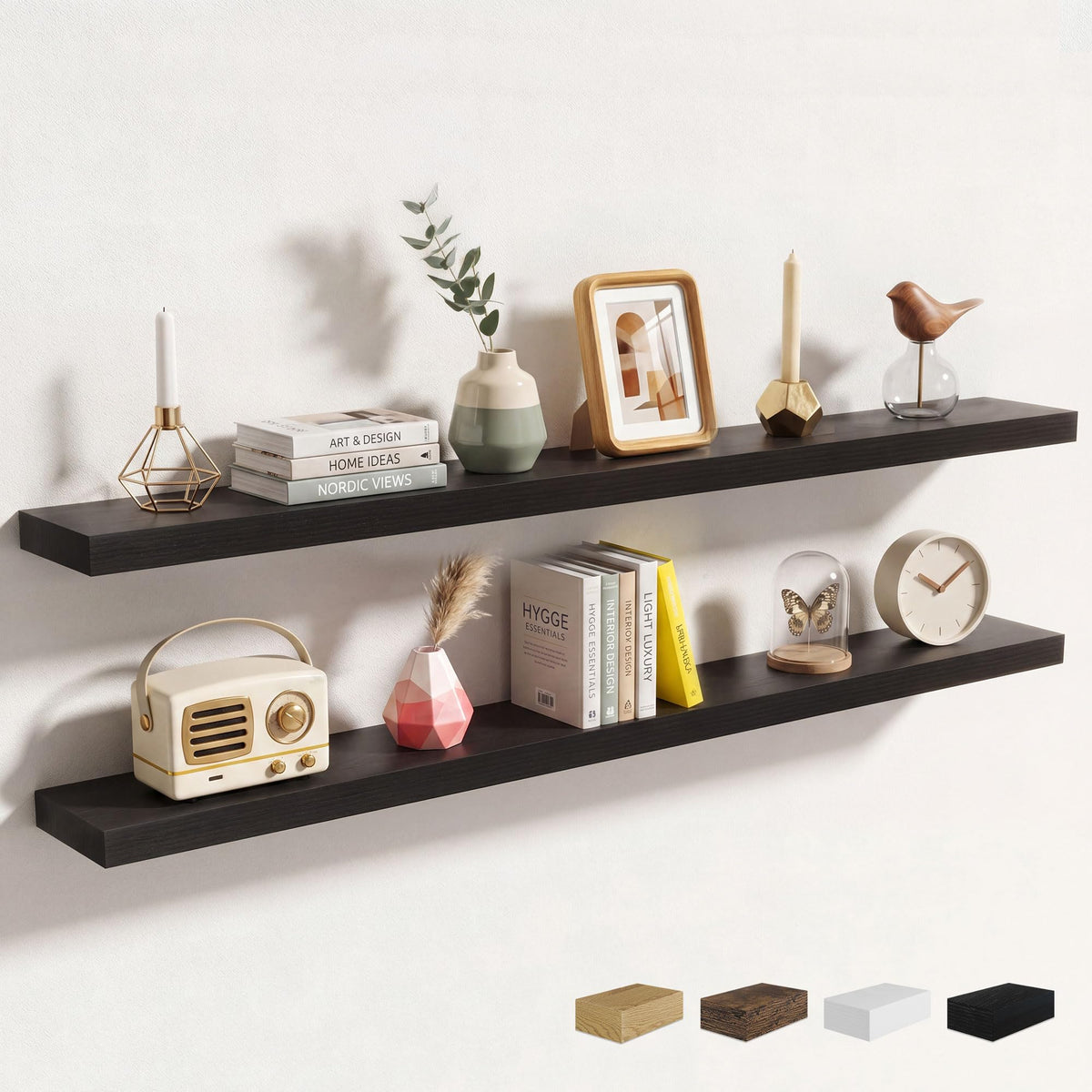 Axeman 72Inch Floating Shelves for Wall 2 Pack Shelves for Kitchen Bathroom Bedroom, Wooden Shelves with Invisible Brackets, Wall Mounted Rustic Wood Floating Shelf for Decor Books Storage, Brown