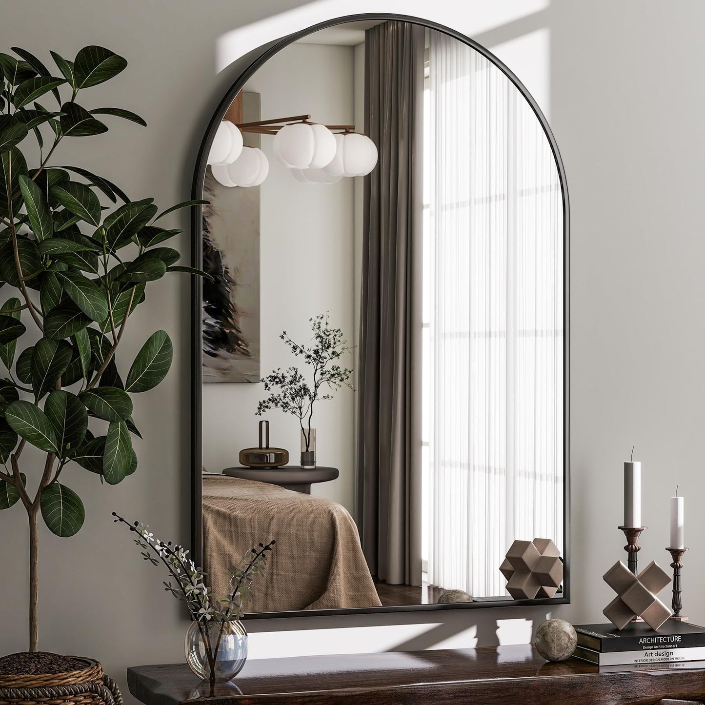 HARRITPURE Arched Wall Mirror 24"x36" Black Metal Frame Vanity Mirrors