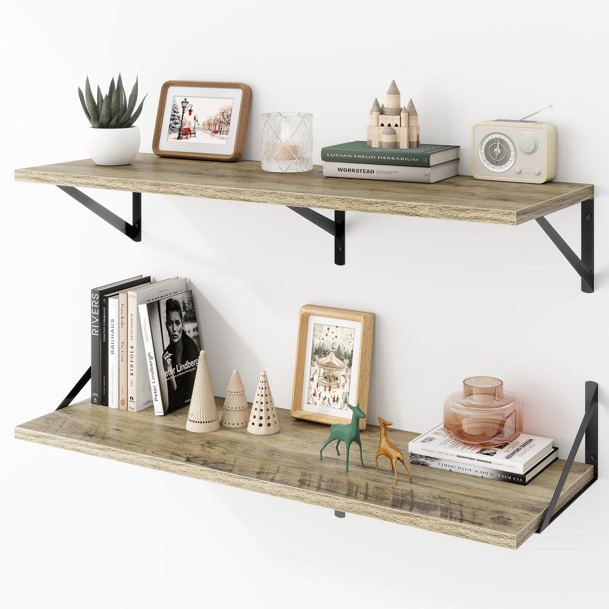 Acovy Deep Floating Shelves Wall Mounted, 36"x12" Black Wall Shelves with Brackets Set of 2 for Bedroom, Living Room, Bathroom, Kitchen, Office - Storage & Display Shelf for Decor, Books, Plants