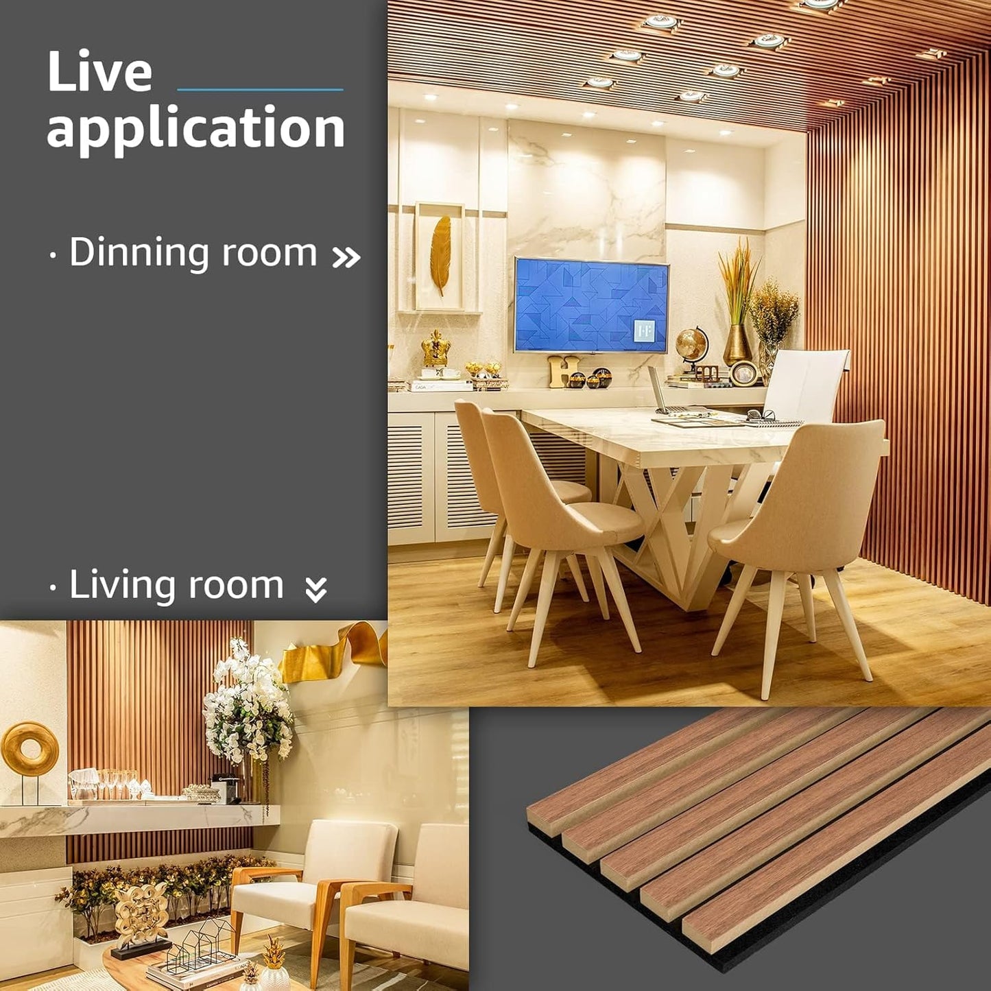 Art3d 6-Pack Soundproof Wood Slat Wall Panels, 94.5 x 7.9 Inch, Walnut