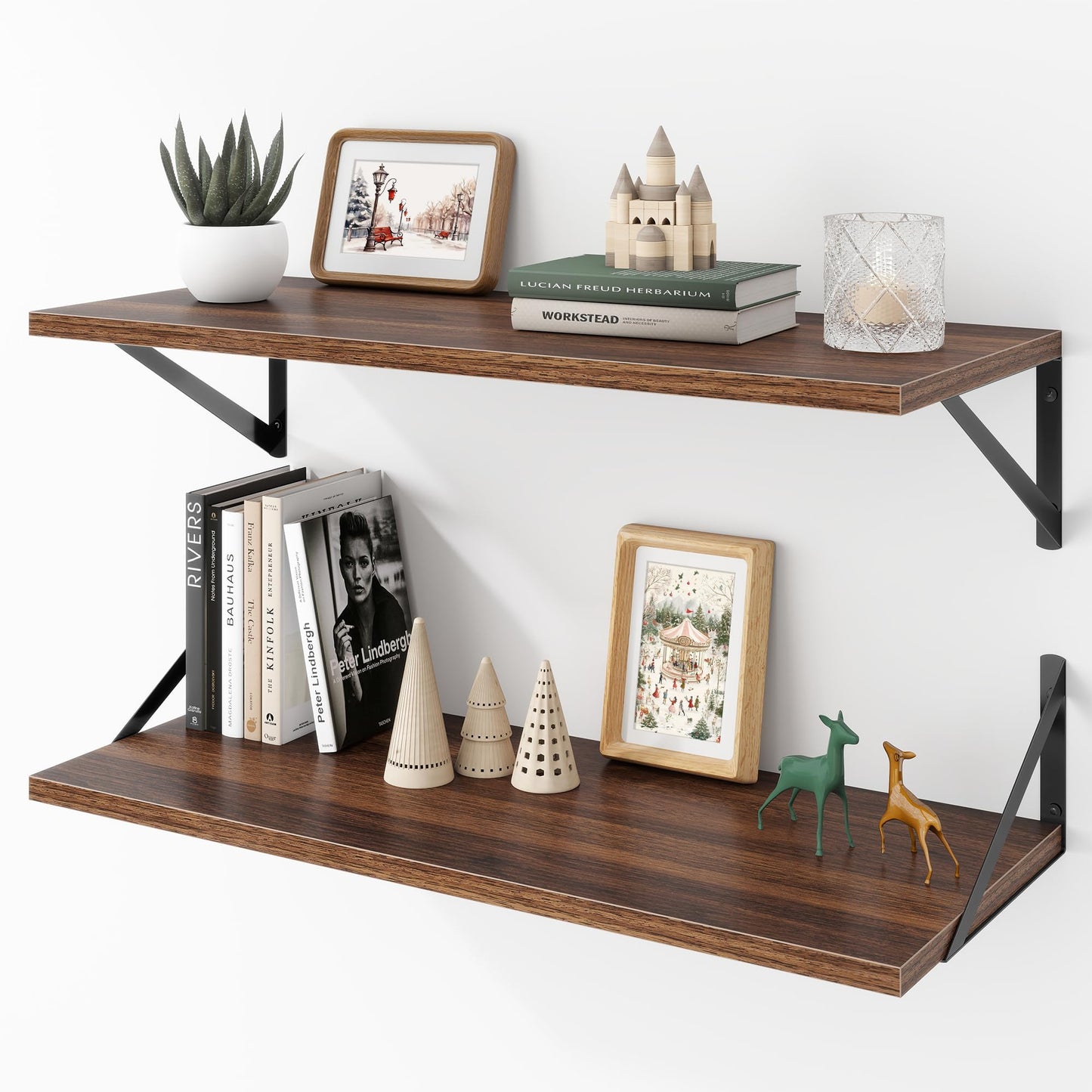 Acovy Deep Floating Shelves Wall Mounted, 36"x12" Black Wall Shelves with Brackets Set of 2 for Bedroom, Living Room, Bathroom, Kitchen, Office - Storage & Display Shelf for Decor, Books, Plants