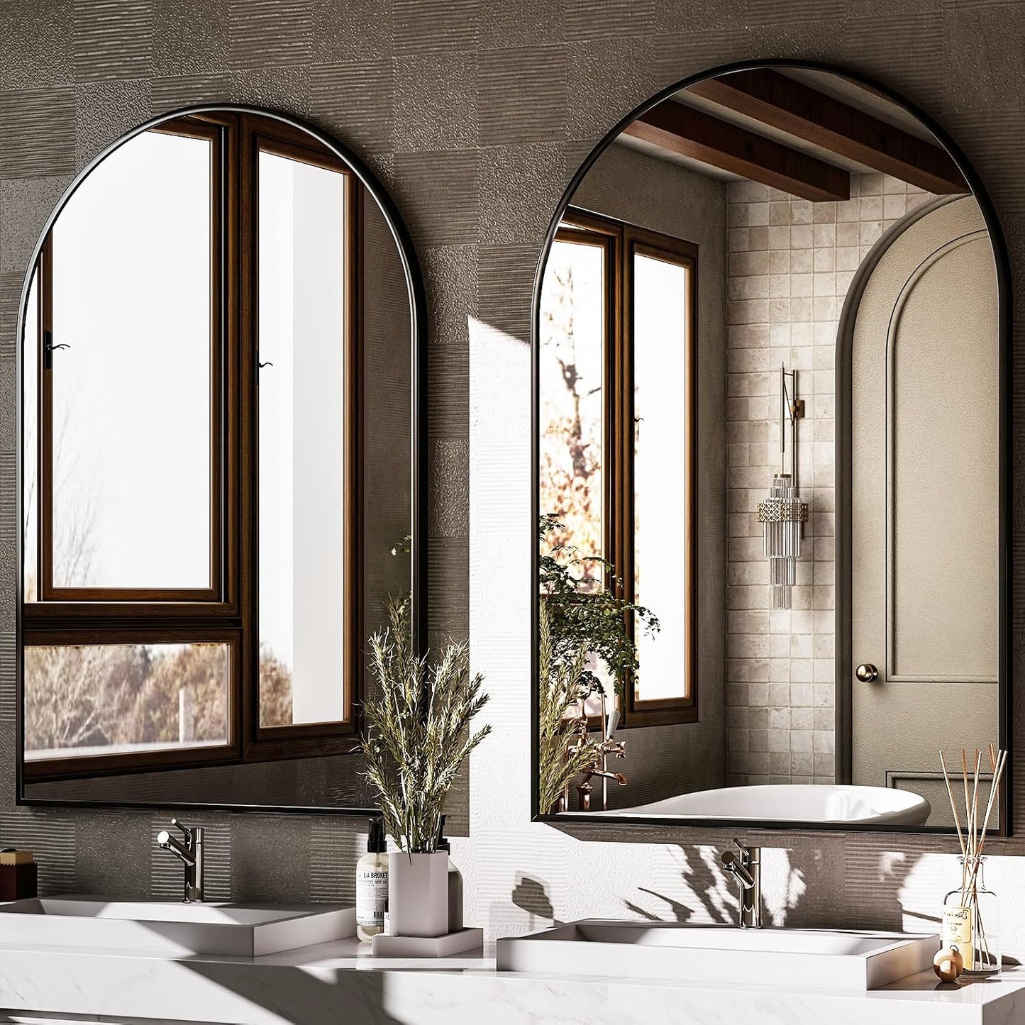 HARRITPURE Arched Wall Mirror 24"x36" Black Metal Frame Vanity Mirrors