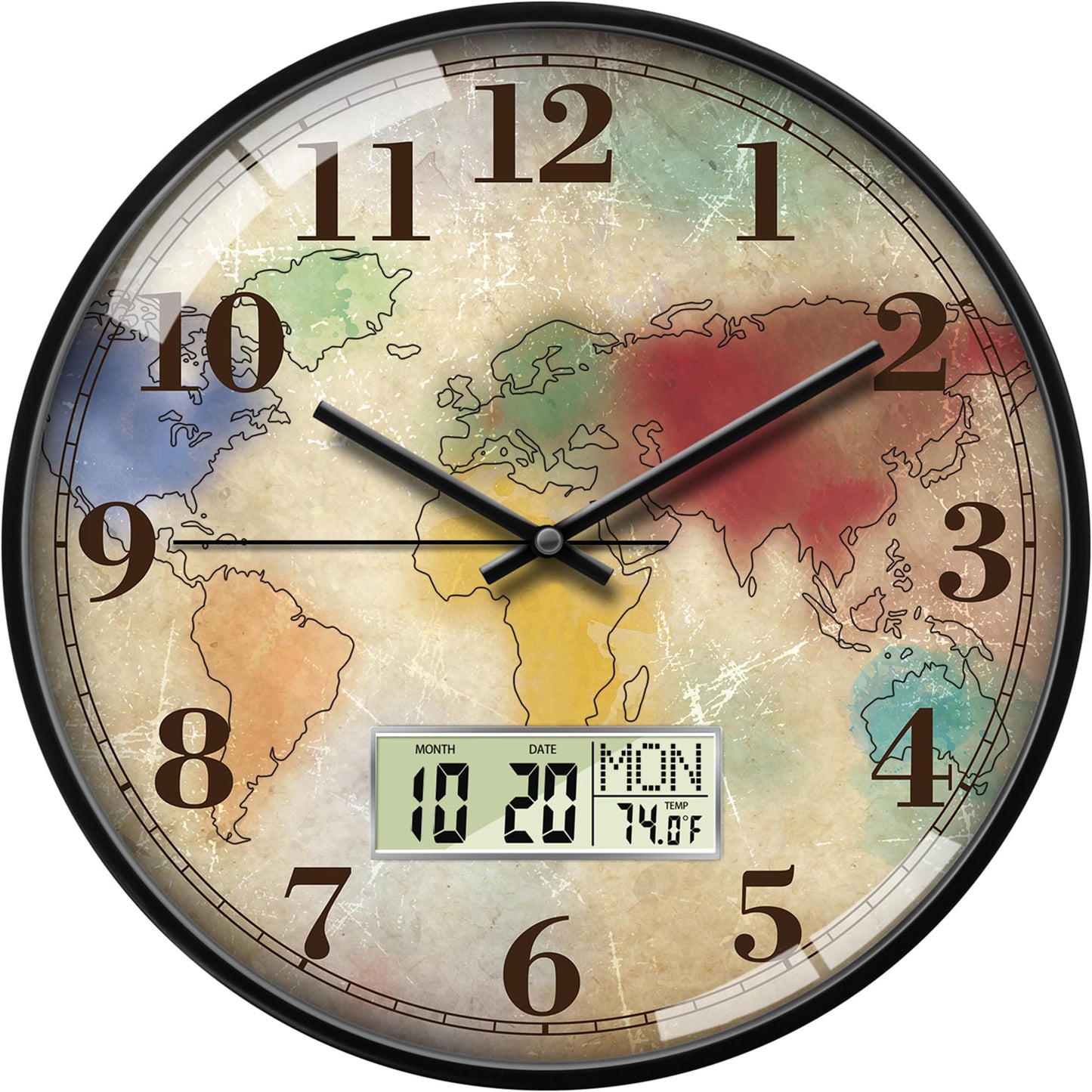 12" Wilderness Sunset Wall Clock, Analog Clock with Digital Display