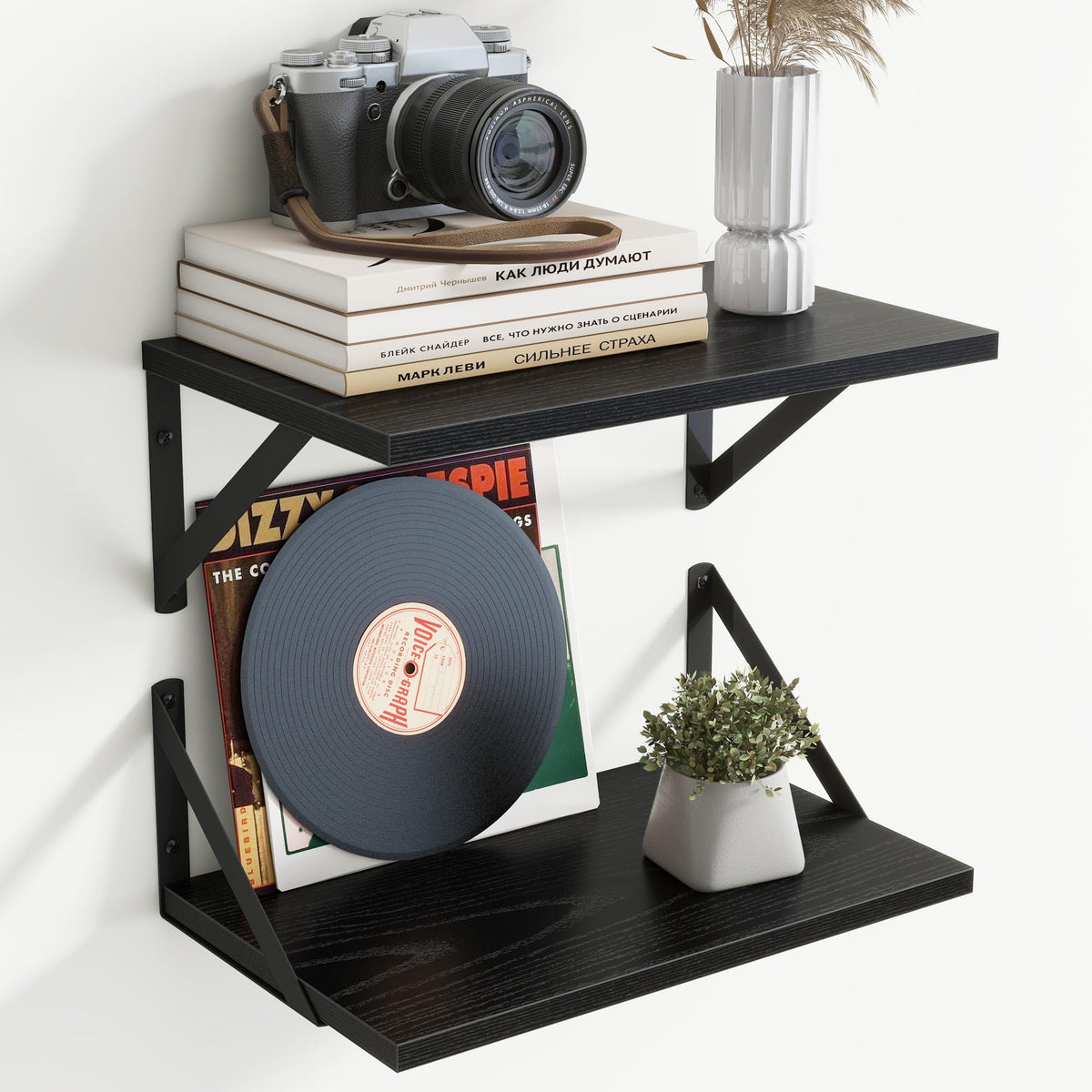 Acovy Deep Floating Shelves Wall Mounted, 36"x12" Black Wall Shelves with Brackets Set of 2 for Bedroom, Living Room, Bathroom, Kitchen, Office - Storage & Display Shelf for Decor, Books, Plants