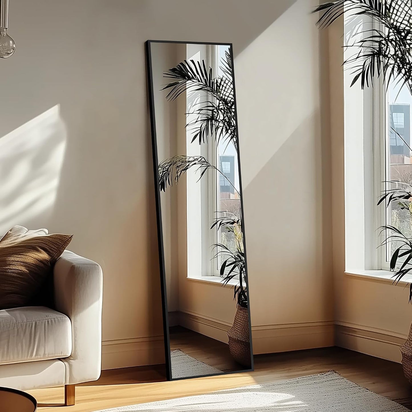 Delma Full Length Mirror with Stand, Black Floor Mirror