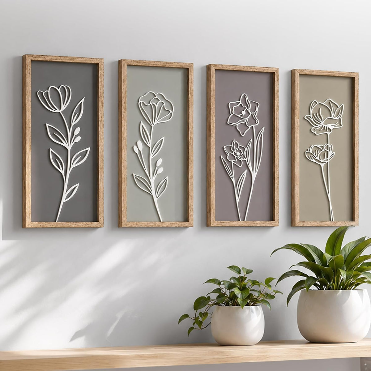 Tide and Tales 3d Framed Wall Art, Set of 4, Floral Boho Wall Decor