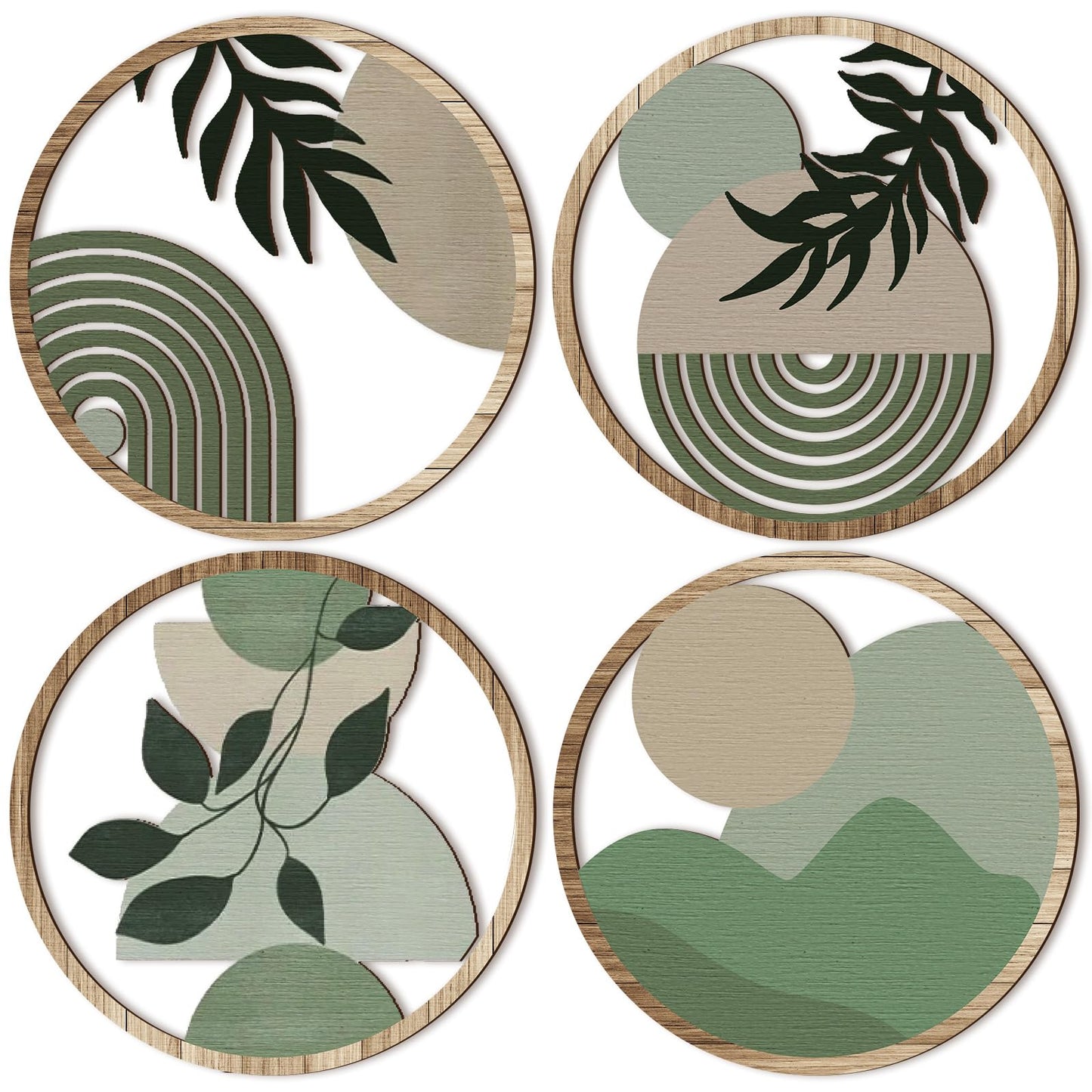 Qunclay 4 Pcs Boho Wall Art Bohemian Wood Round Circle Wall Decor Stylish