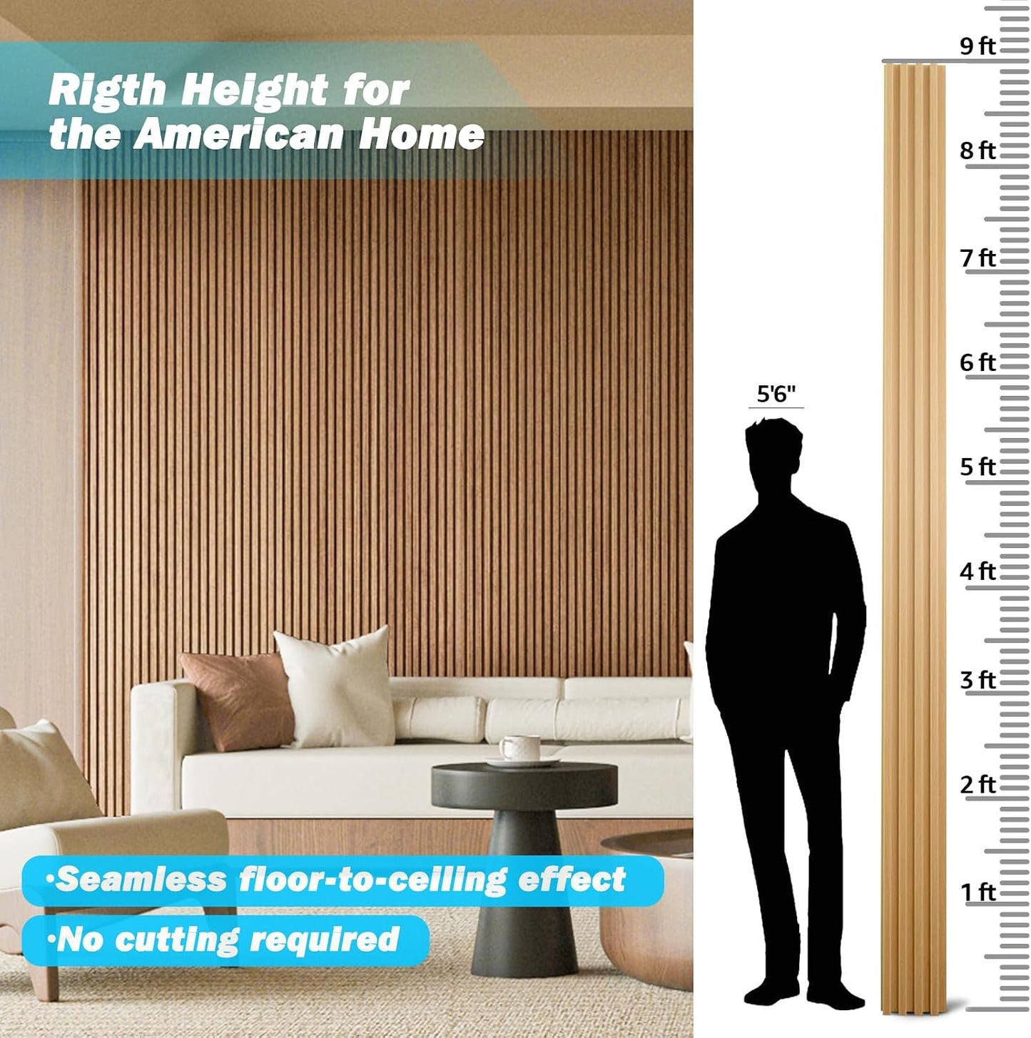 Art3d 108 x 5.7 Inch Slat Solid Wood Wall Paneling for Interior Decor, Oak