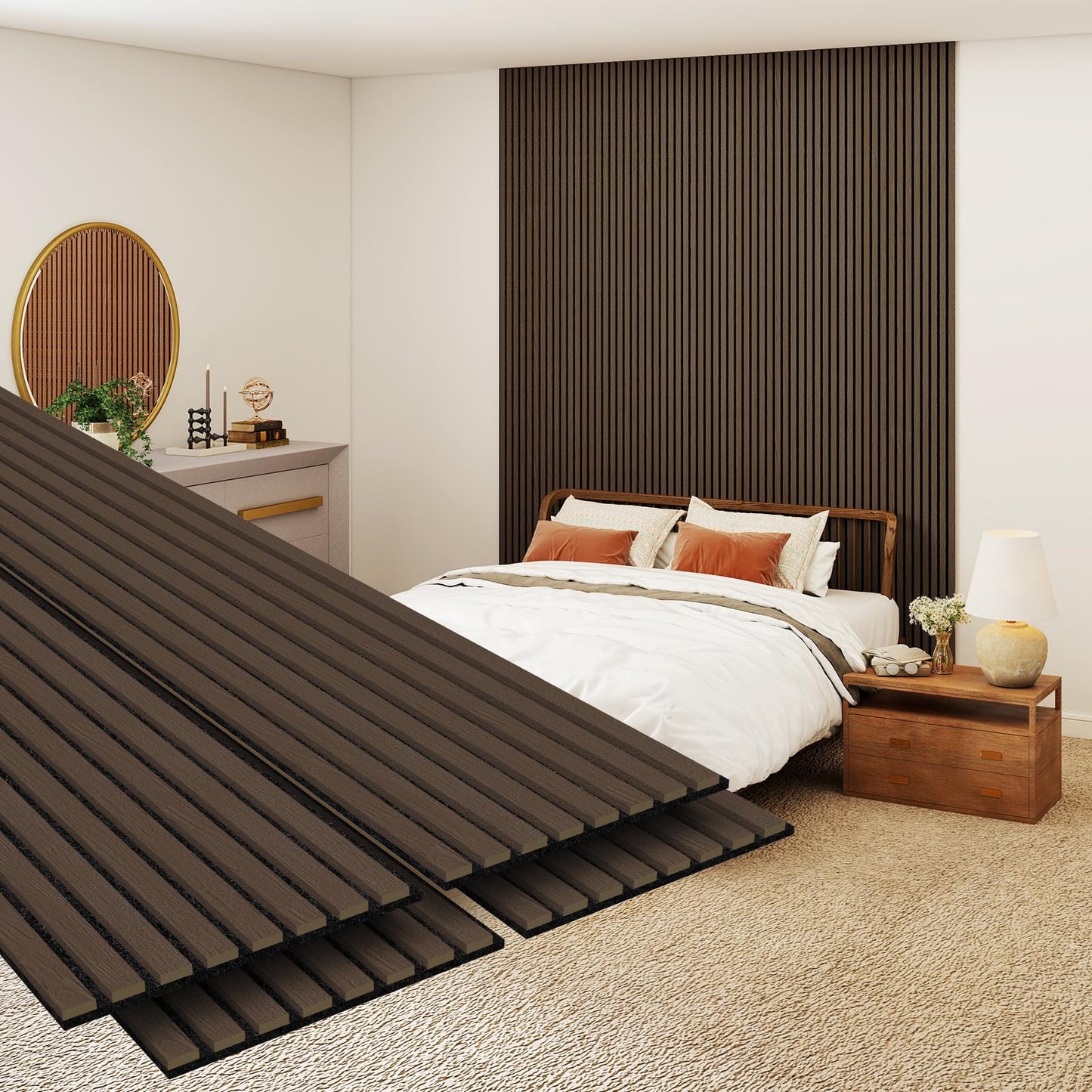 MISSDAY Wood Slat Acoustic Wall Panels, 2 Packs 94.5" x 12.6" Black Soundproof Panel For Interior Wall Decor Noise Absorbing-3D Textured Wooden Panel Sound-Absorbing for Home, Office, Studio