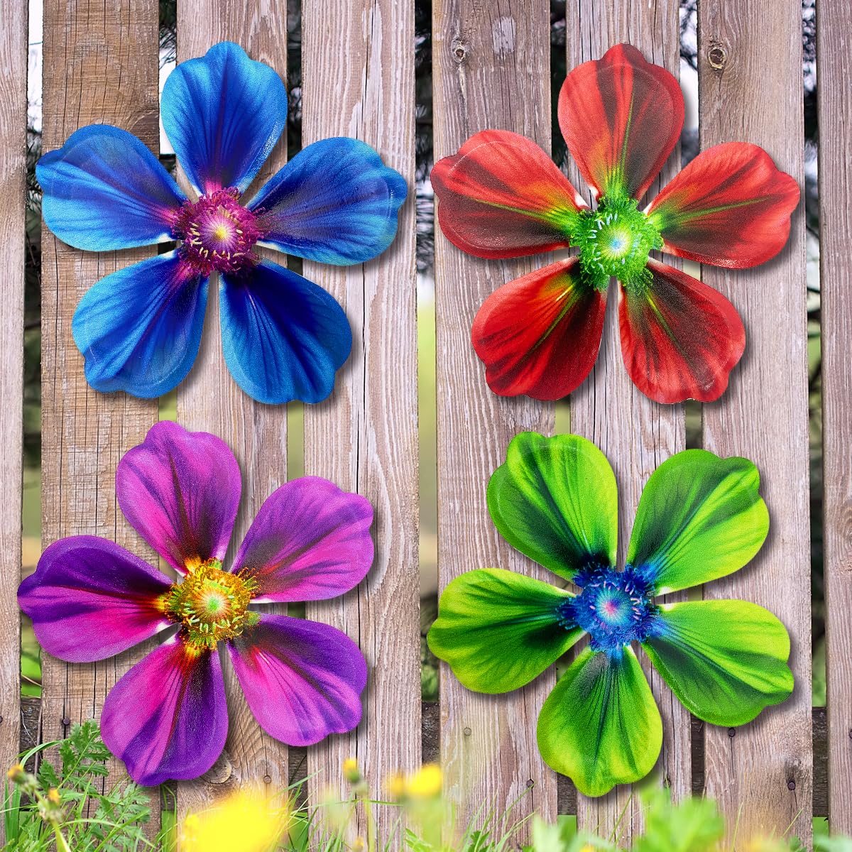 Giyyomtr Metal Flowers Wall Decor - 4pcs 6.2'' Metal Wall Art Hanging Decorations for Outdoor Fence Garden Yard Patio Exterior Home Wall Decor