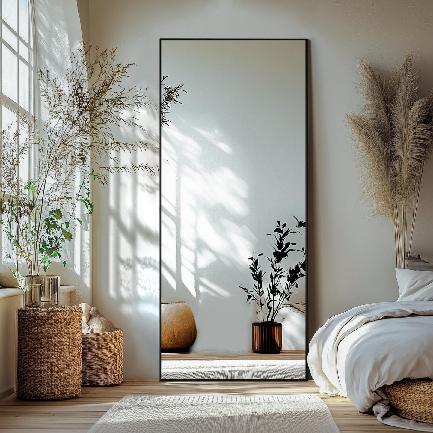 Delma Full Length Mirror with Stand, Black Floor Mirror