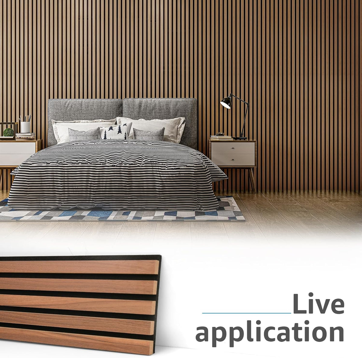 Art3d 6-Pack Soundproof Wood Slat Wall Panels, 94.5 x 7.9 Inch, Walnut
