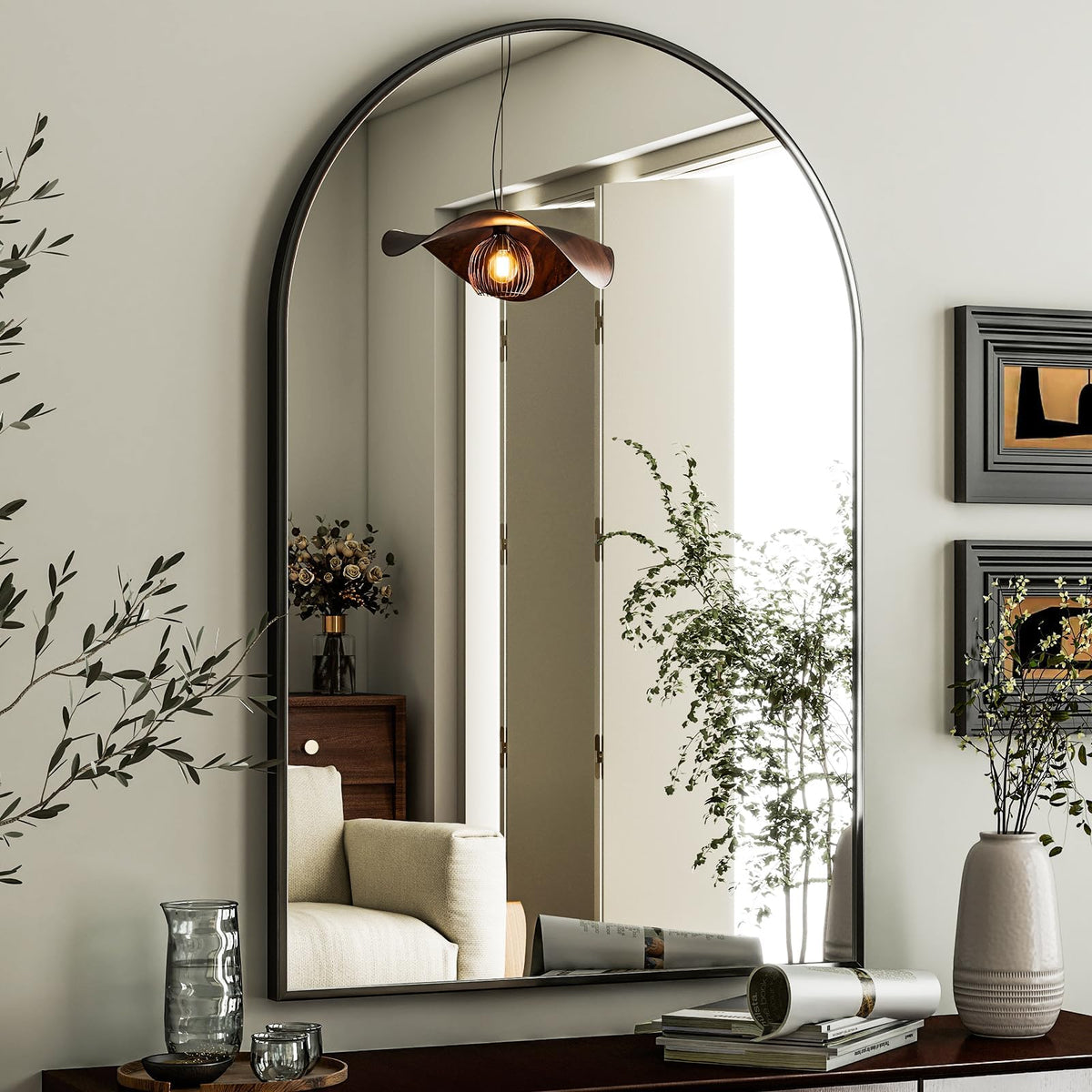 HARRITPURE Arched Wall Mirror 24"x36" Black Metal Frame Vanity Mirrors