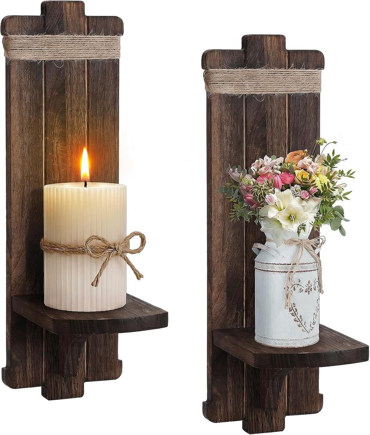 Alphatool Handmade Wooden Candle Sconces Set of 2 Farmhouse Wall Decor