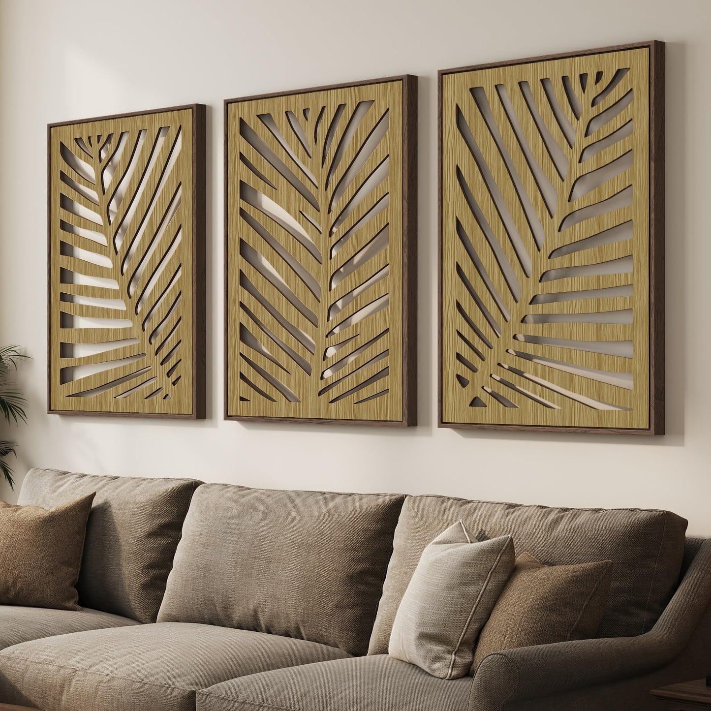Framed Boho Cutout Carved Wood Wall Art Decor for Living Room, 24x36 Inch