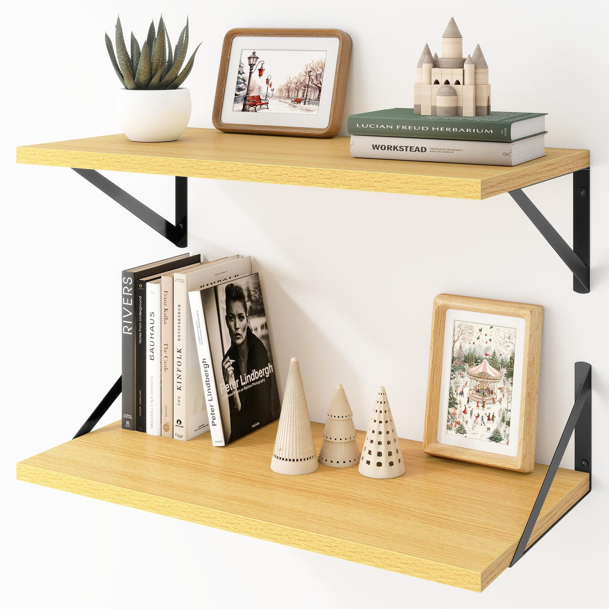 Acovy Deep Floating Shelves Wall Mounted, 36"x12" Brown Wood Shelves with Brackets Set of 2 for Bedroom, Living Room, Bathroom, Kitchen, Office - Storage & Display Shelf for Decor, Books, Plants