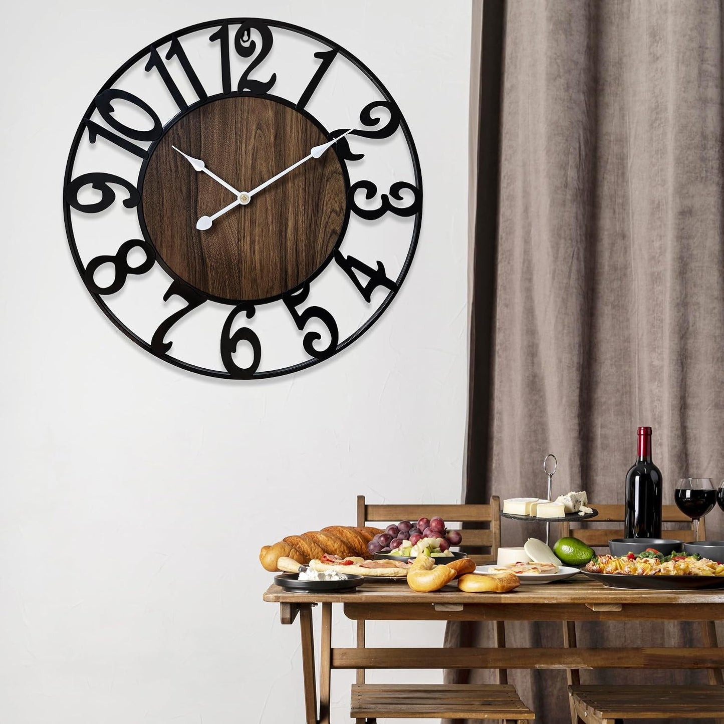 24 Inch Large Wall Clock for Living Room Bedroom Kitchen Mantel Decor, Silent Battery Operated Decorative Non Ticking Metal Round Modern Farmhouse Arabic Numerals Big Clock Wall Decor