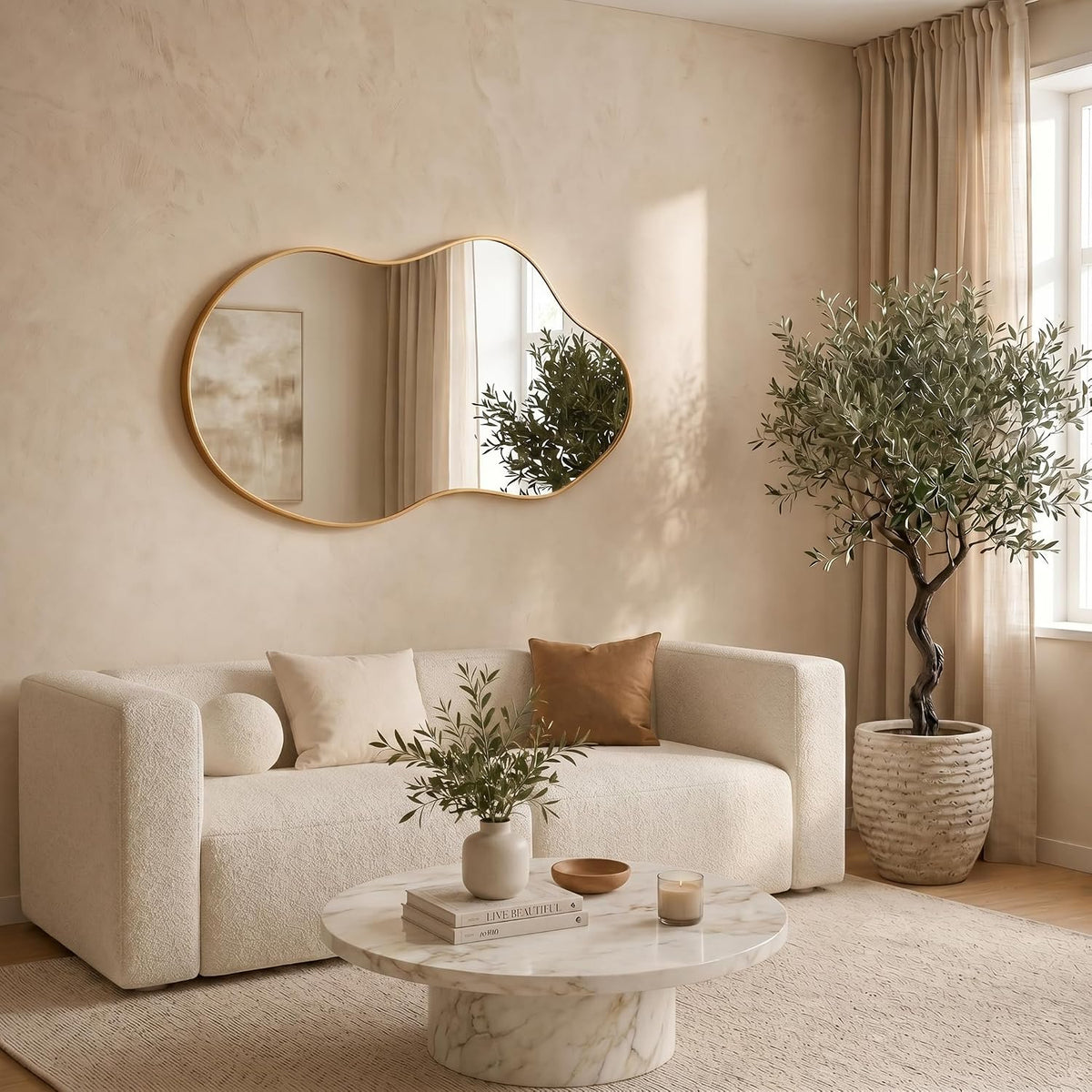 Irregular Wall Mirror 24×40 Inch Wall Mirrors Decorative Gold Modern Asymmetrical Abstract Mirror for Bathroom Bedroom Living Room Entryway Hallway