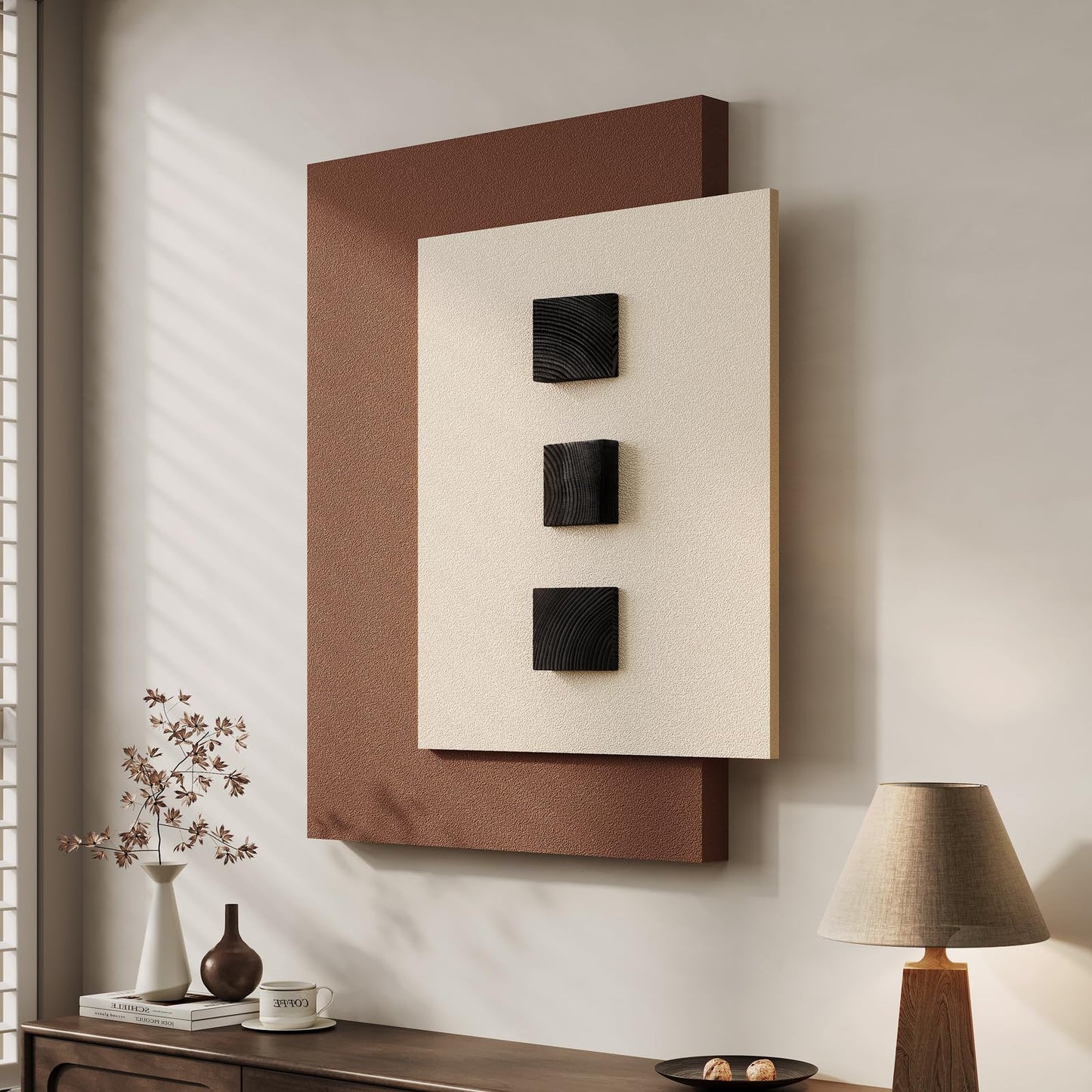 Large Wood Abstract Wall Art for Living Room, Modern 3D Artwork for Walls