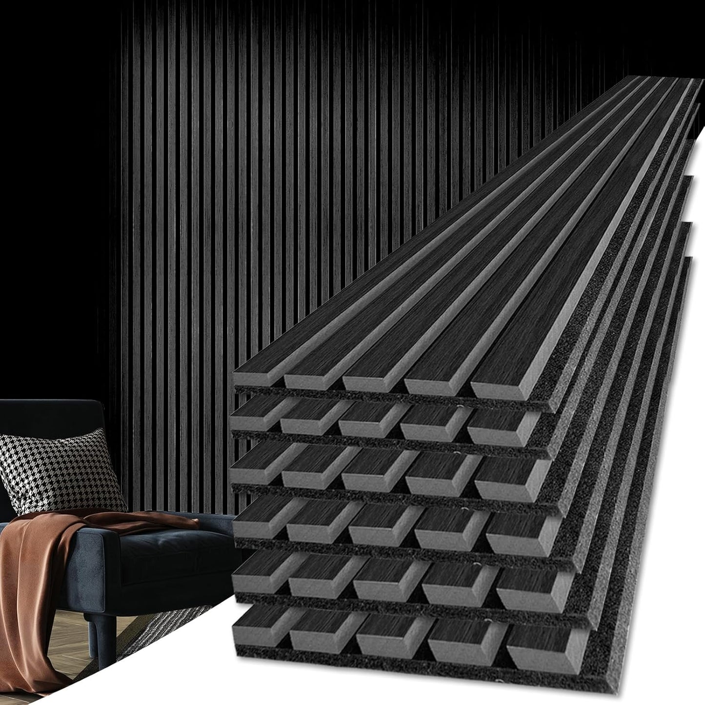 Art3d 6-Pack Soundproof Wood Slat Wall Panels, 94.5 x 7.9 Inch, Walnut