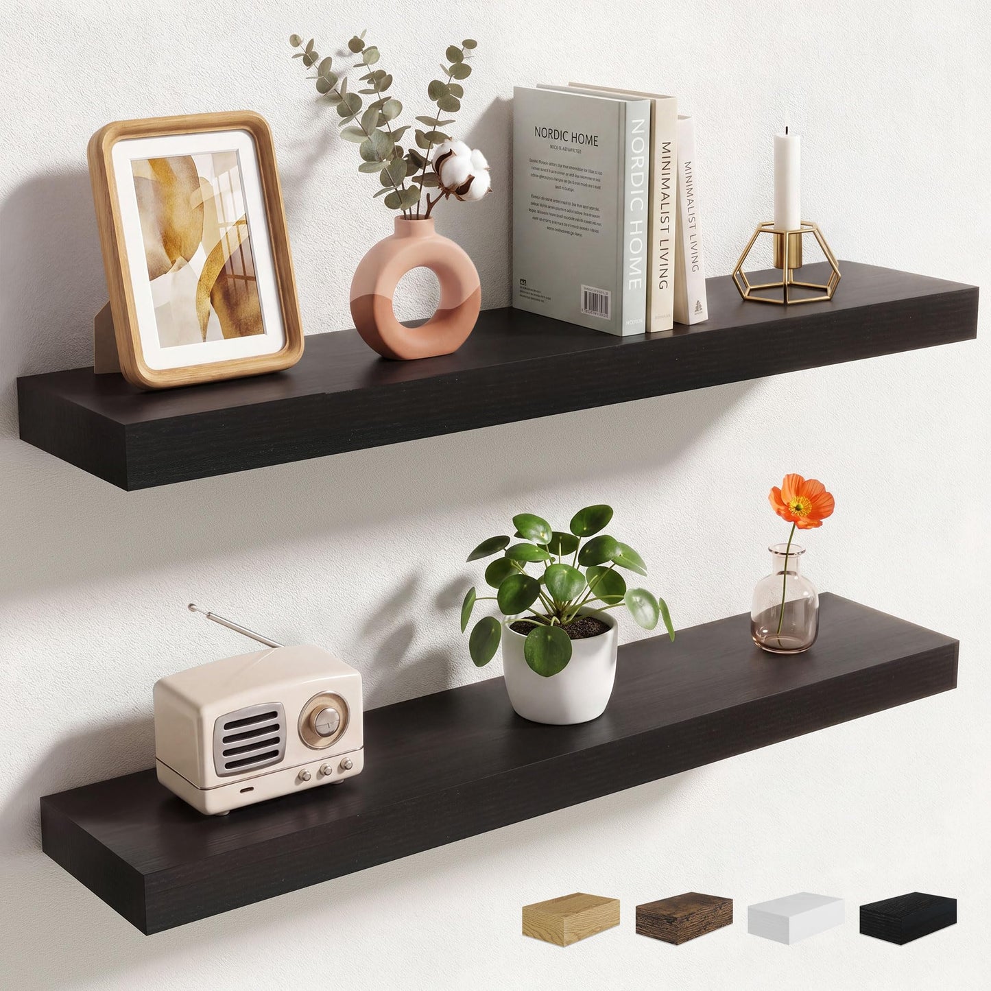 Axeman 72Inch Floating Shelves for Wall 2 Pack Shelves for Kitchen Bathroom Bedroom, Wooden Shelves with Invisible Brackets, Wall Mounted Rustic Wood Floating Shelf for Decor Books Storage, Brown