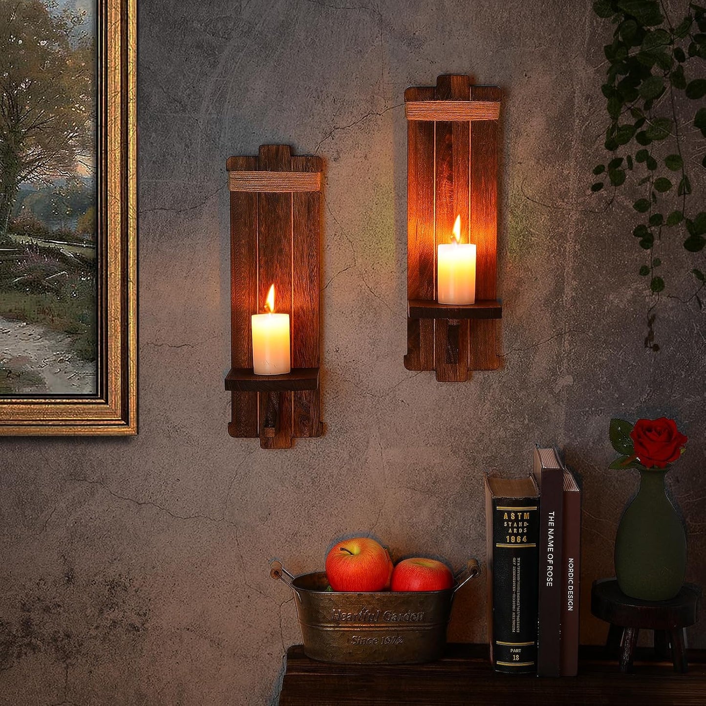Alphatool Handmade Wooden Candle Sconces Set of 2 Farmhouse Wall Decor
