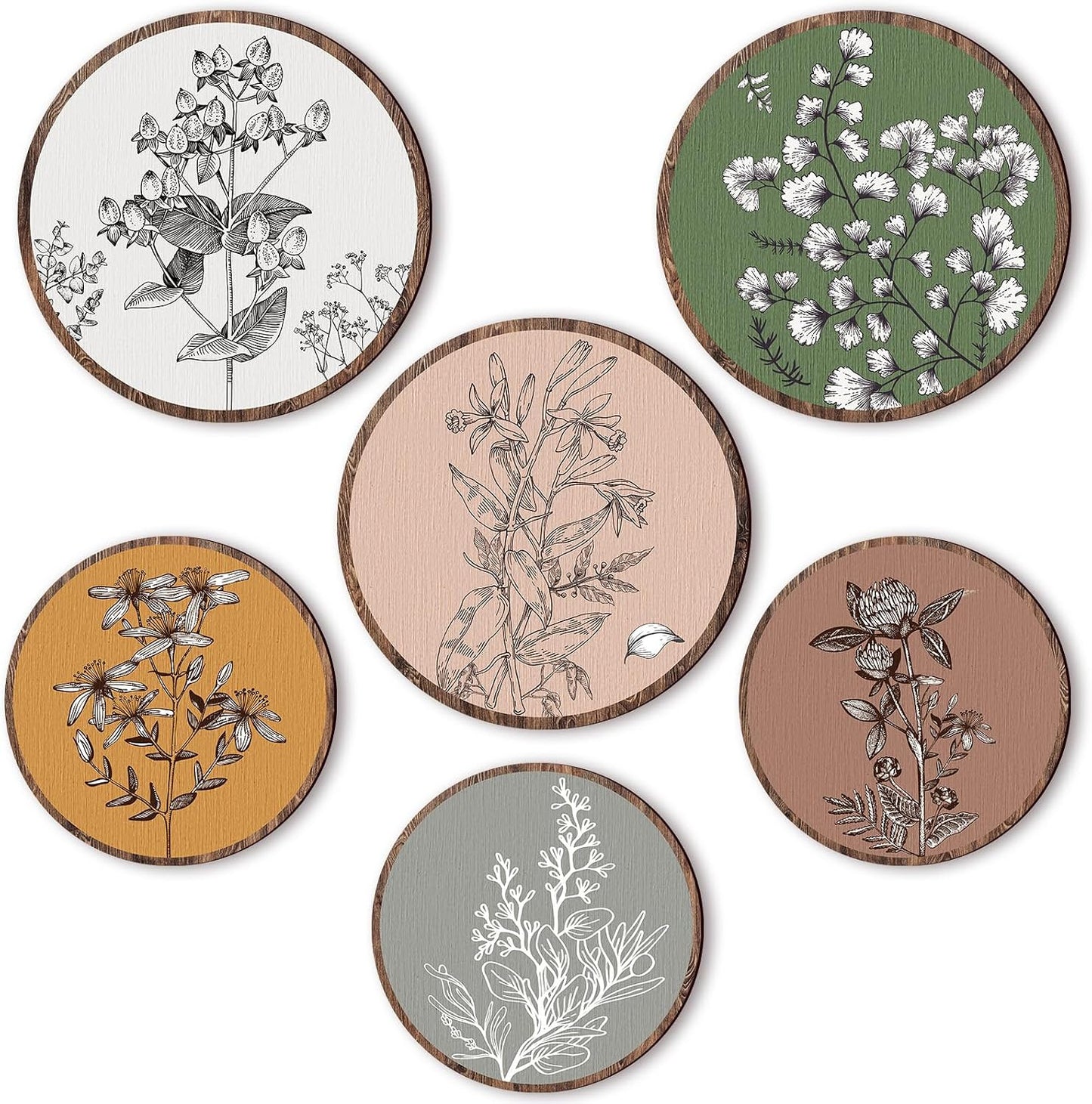 Barydat 6 Pcs Boho Wooden Plant Wall Art Decor,Retro,8 Inch, 10 Inch