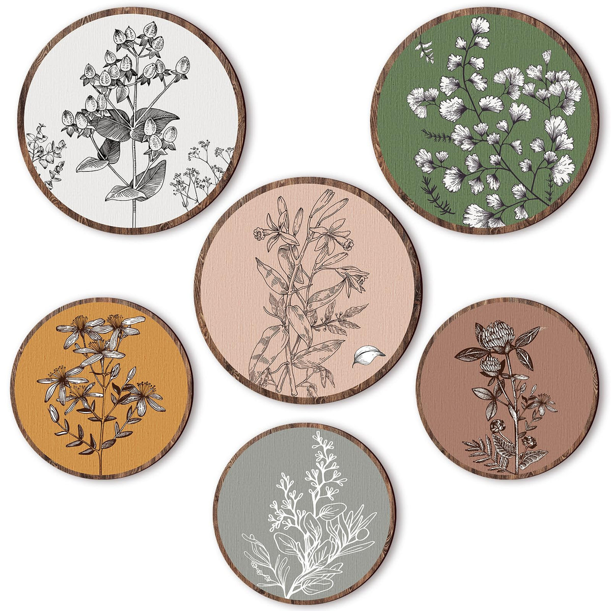 Barydat 6 Pcs Boho Wooden Plant Wall Art Decor,Retro,8 Inch, 10 Inch