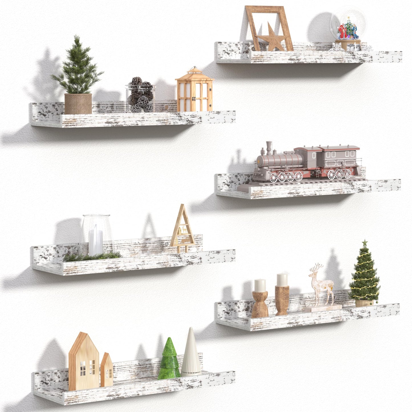 upsimples Floating Shelves for Wall Decor and Storage, Brown, 6Pcs 15.7''