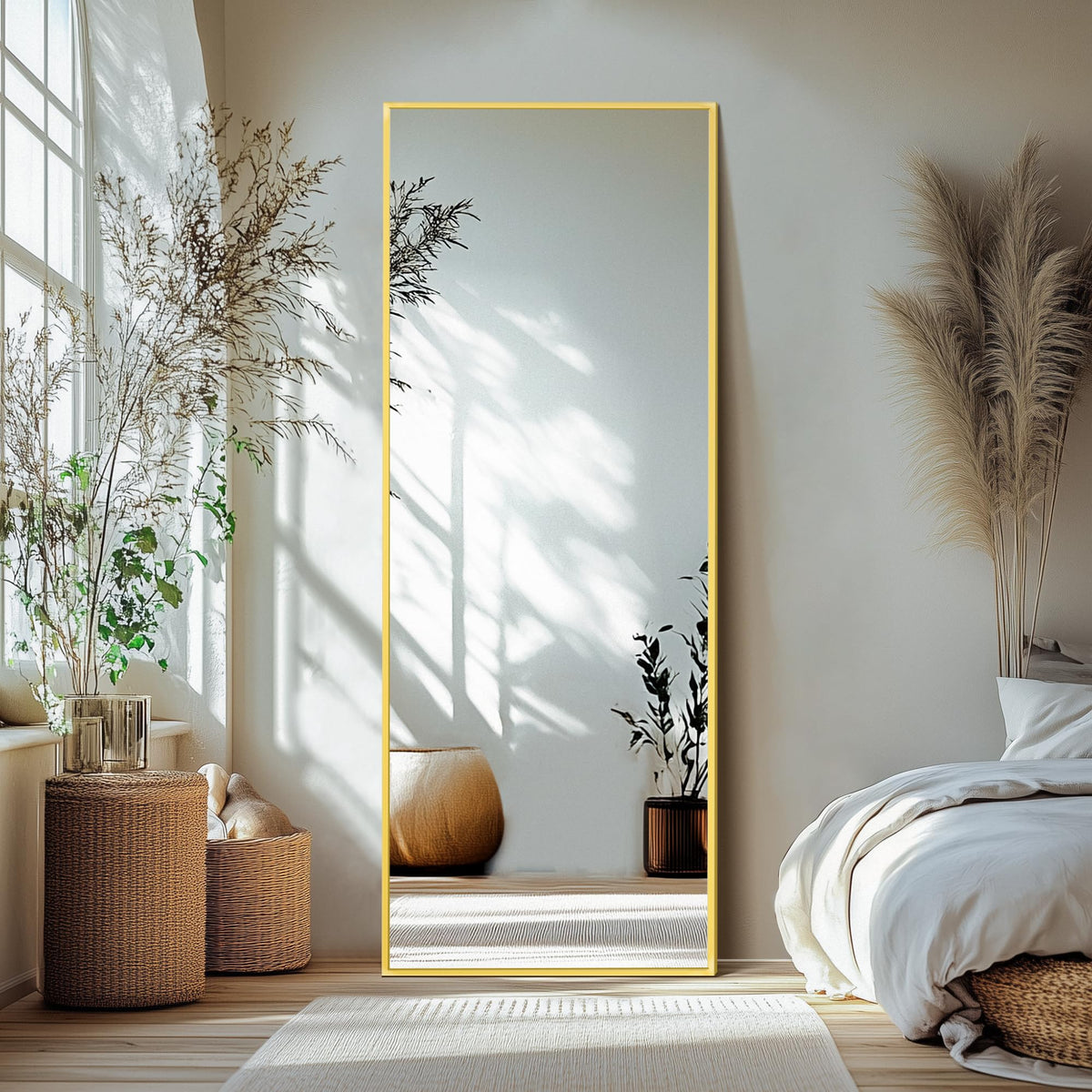 Delma Full Length Mirror with Stand, Black Floor Mirror